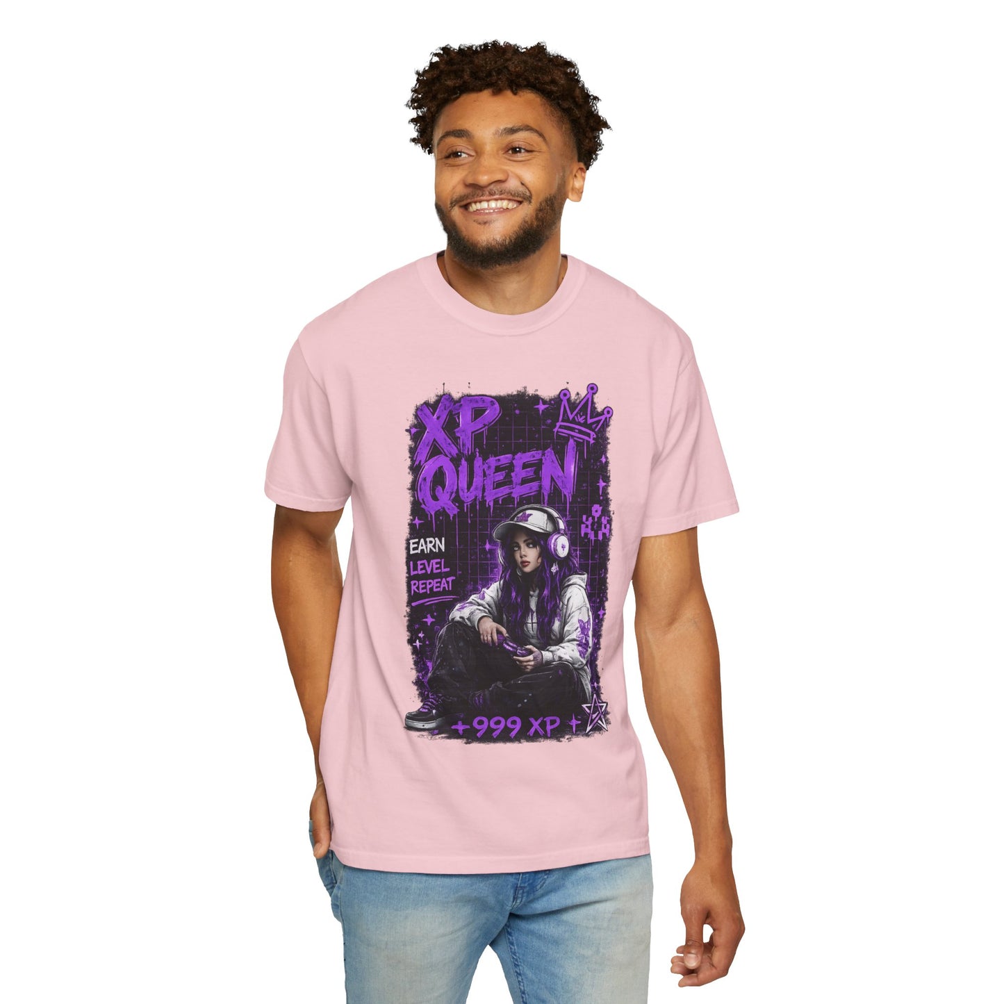 XP Queen T‑Shirt — Gamer Girl Graphic Tee (Earn Level Repeat +999 XP)
