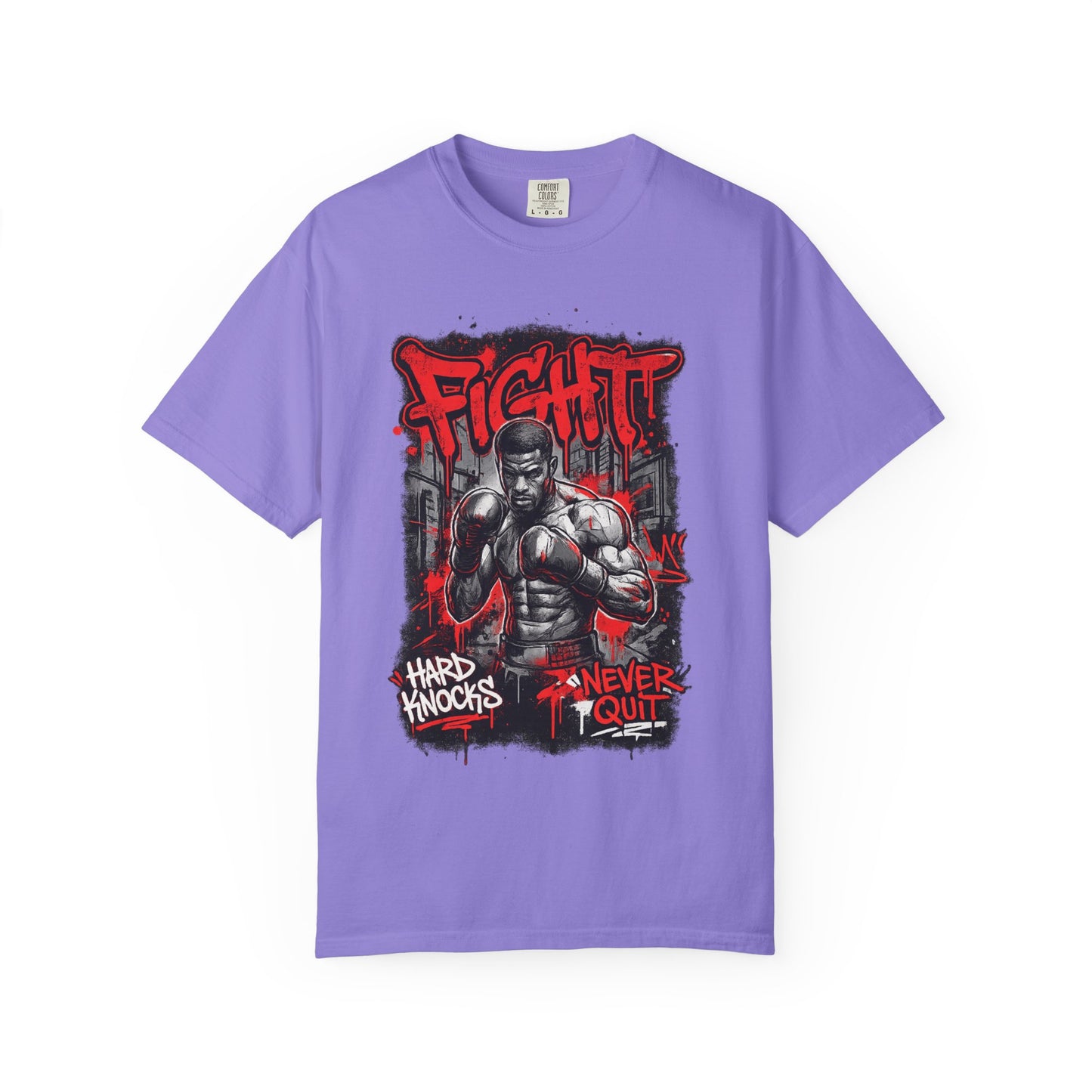 Fight Graphic T-Shirt — "Hard Knocks, Never Quit" Motivational Boxing Tee