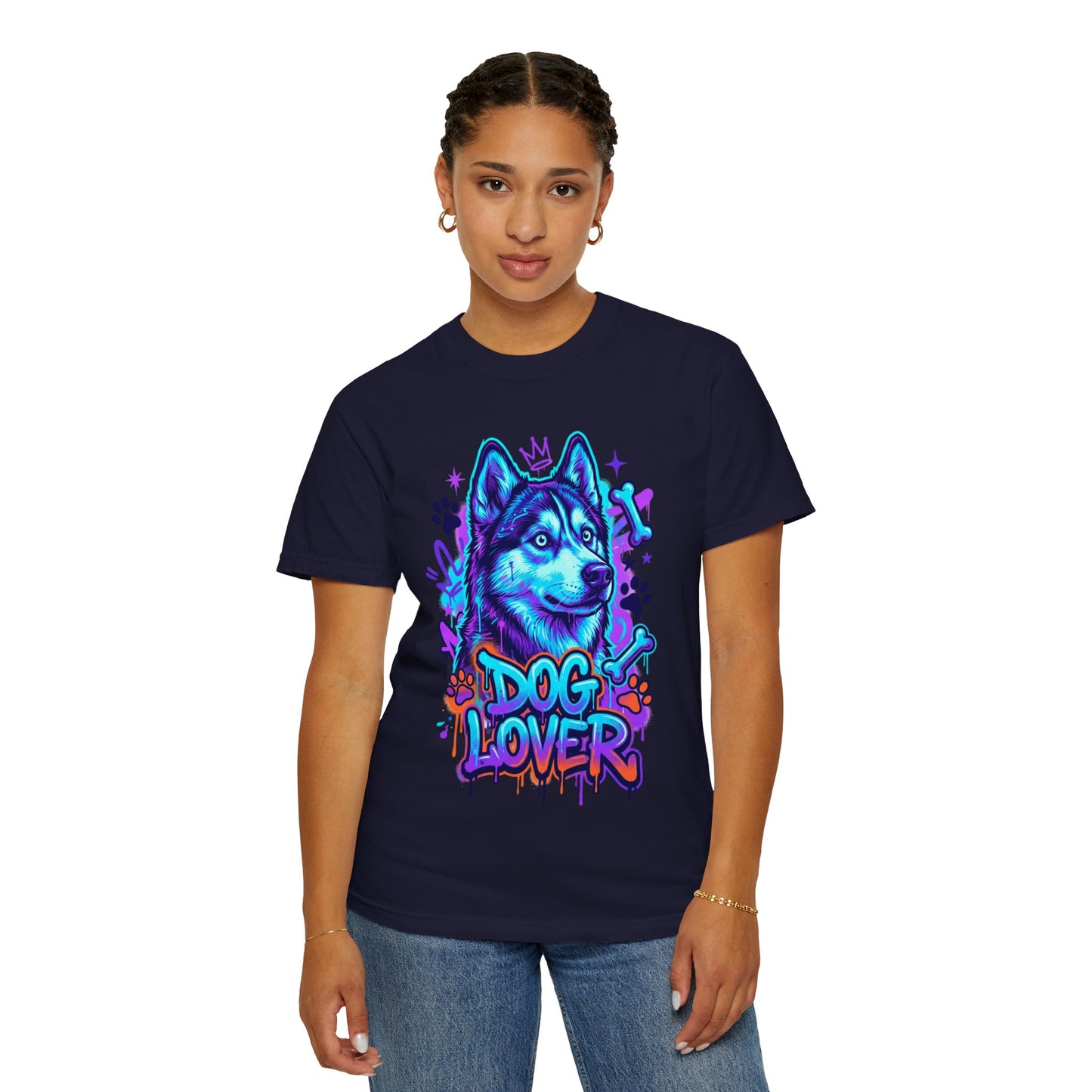Dog Lover T-Shirt — Neon Husky Graphic Tee