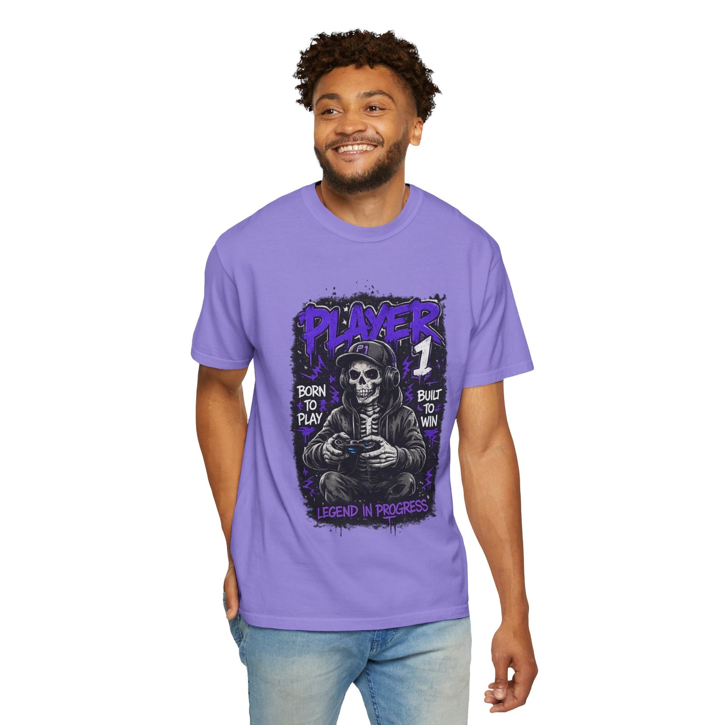 Grim Reaper Gamer Player 1 T-Shirt | Skull Skeleton Video Game Graphic