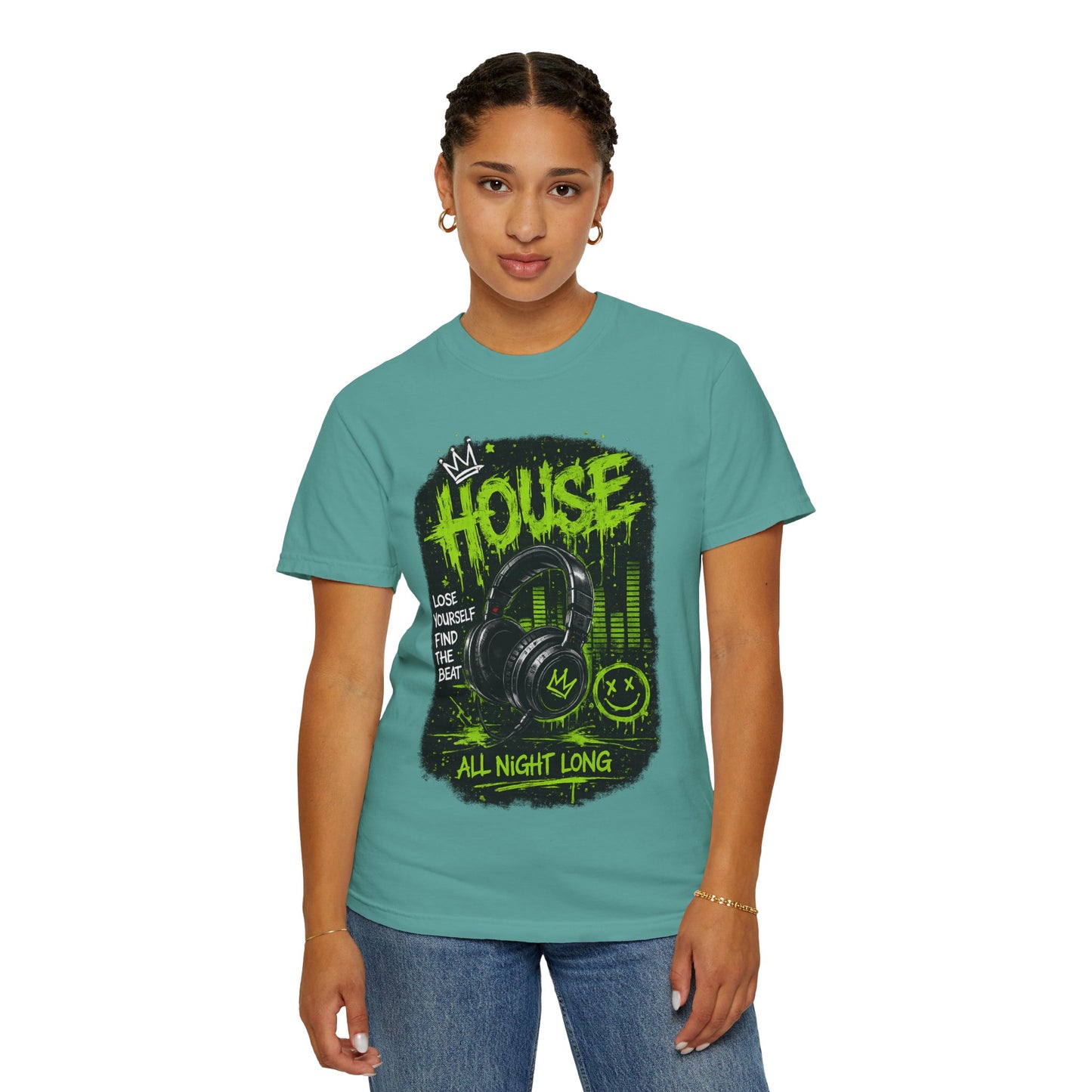 House Music Headphones T-Shirt — "House All Night Long" DJ Tee