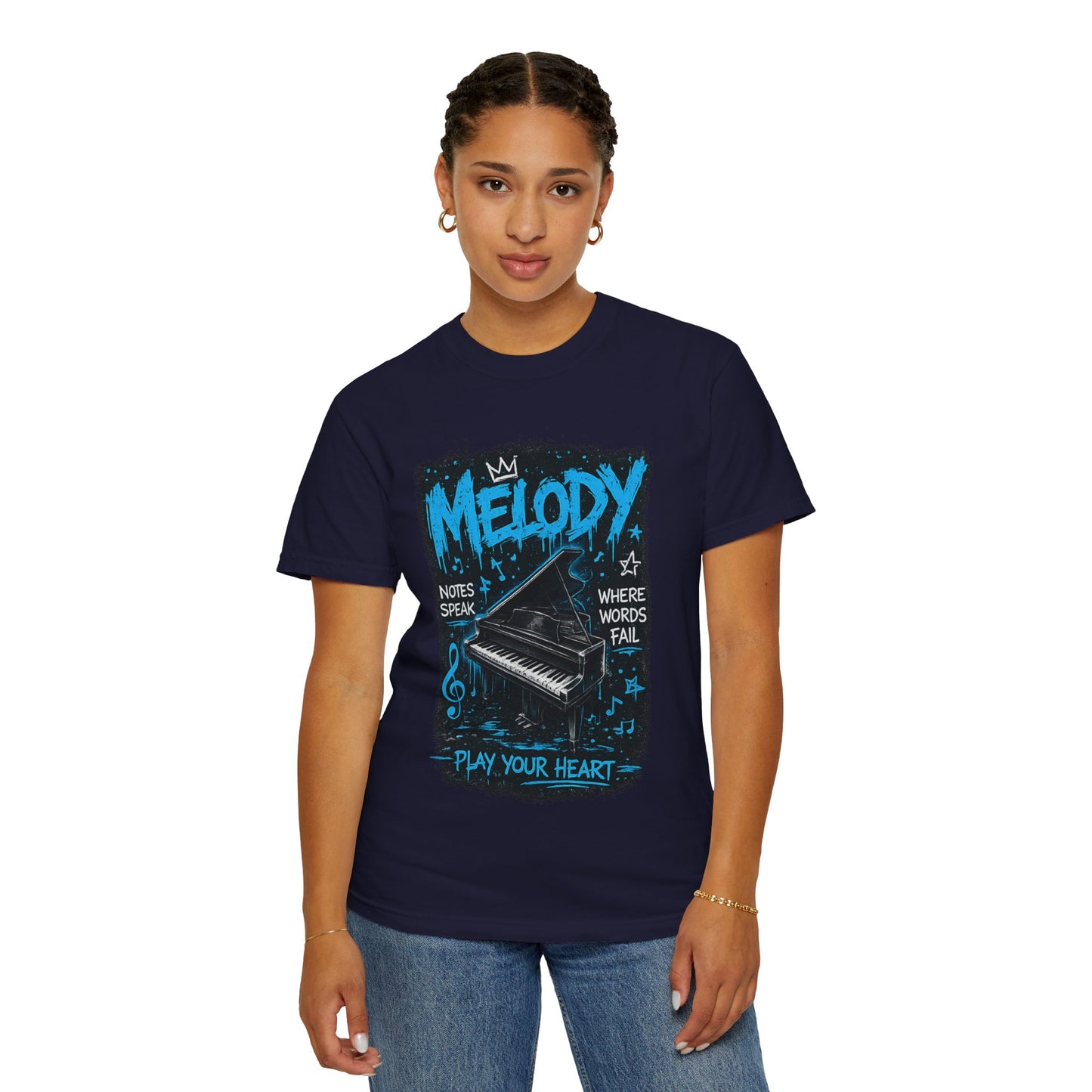 Melody Piano Graphic T-Shirt — "Play Your Heart" Music Lover Tee