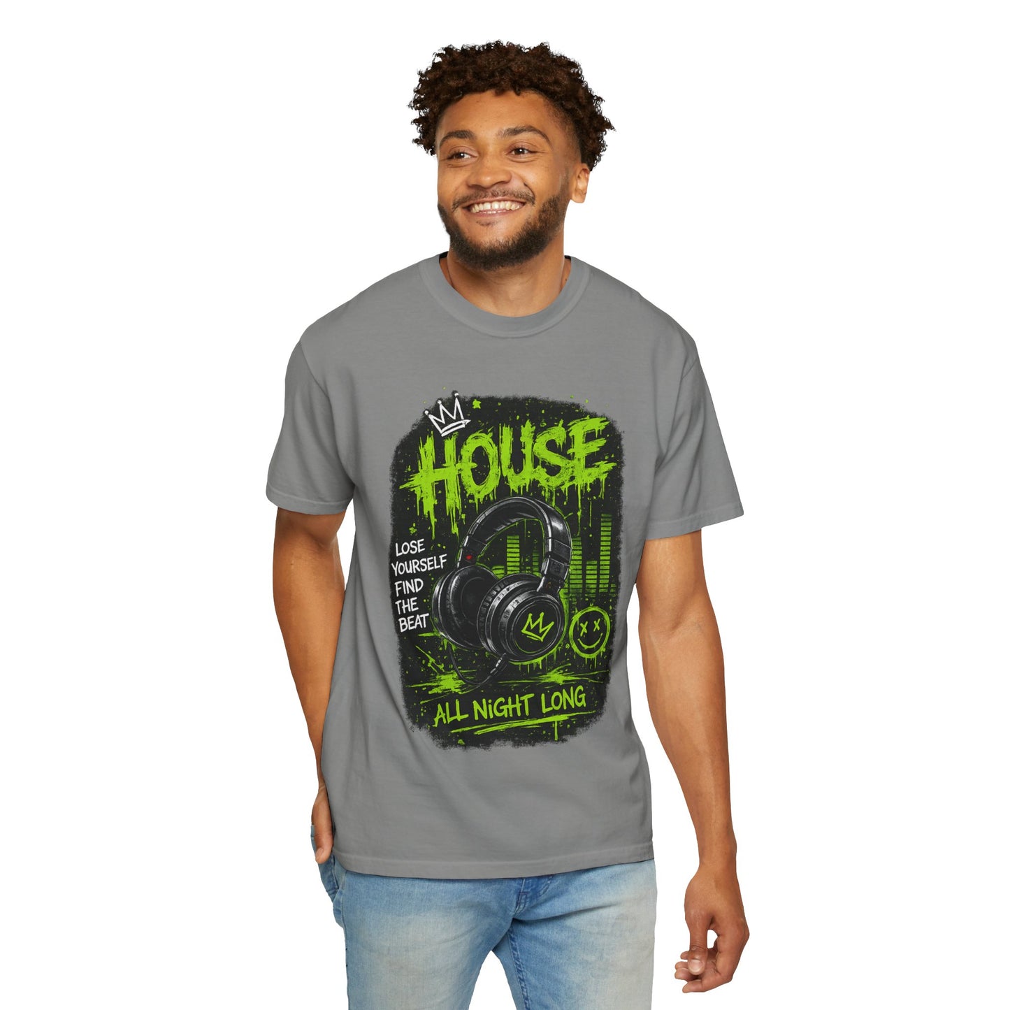 House Music Headphones T-Shirt — "House All Night Long" DJ Tee