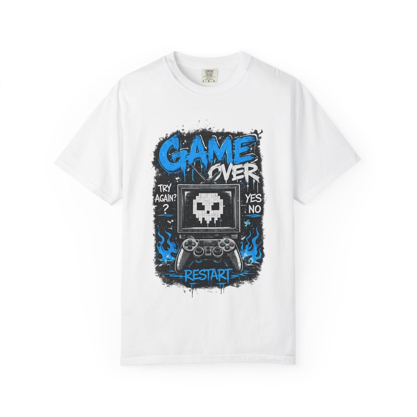 Game Over Skull Console controller T-Shirt | Restart pixel gaming tee
