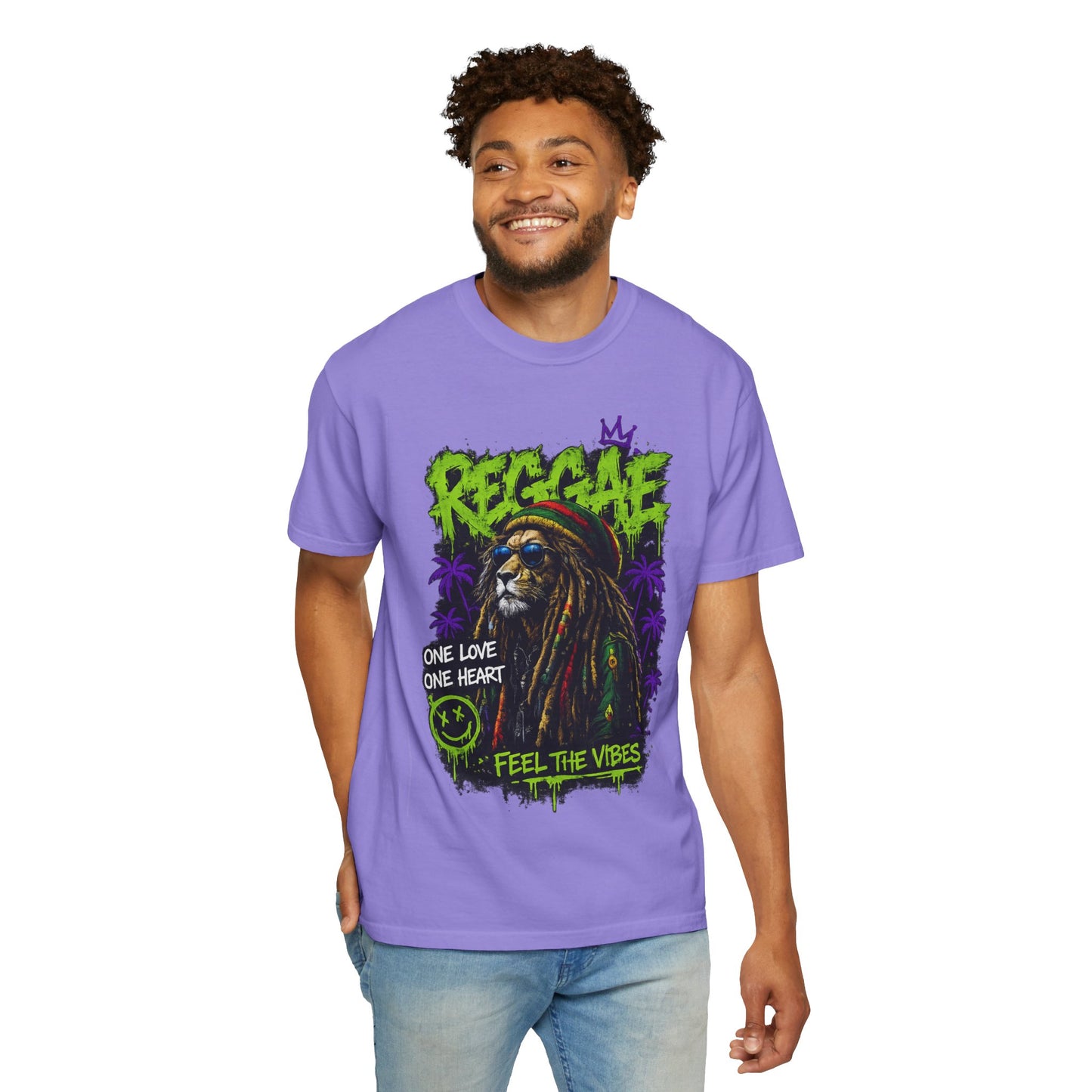 Reggae Lion T-Shirt — "One Love One Heart" Feel the Vibes Graphic Tee