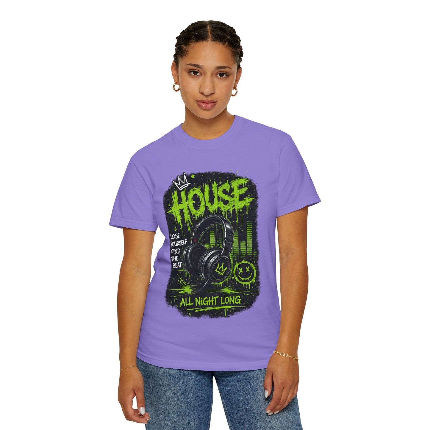 House Music Headphones T-Shirt — "House All Night Long" DJ Tee