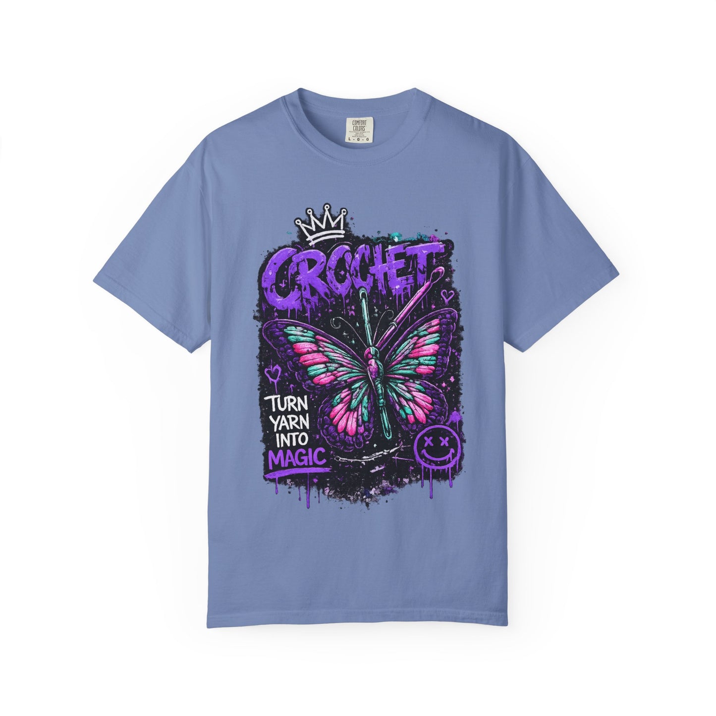 Crochet Butterfly T-Shirt — "Turn Yarn Into Magic" Graphic Tee