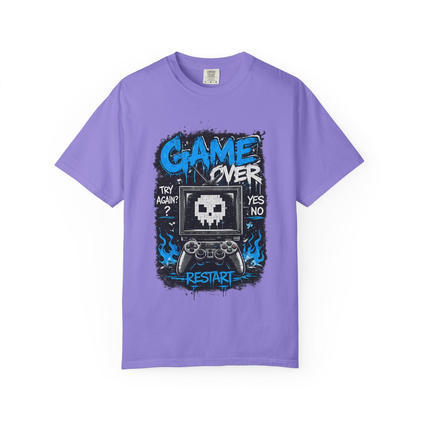Game Over Skull Console controller T-Shirt | Restart pixel gaming tee