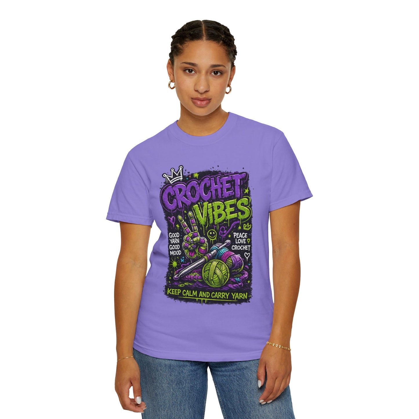 Crochet Vibes T-Shirt — Keep Calm and Carry Yarn Graphic Tee