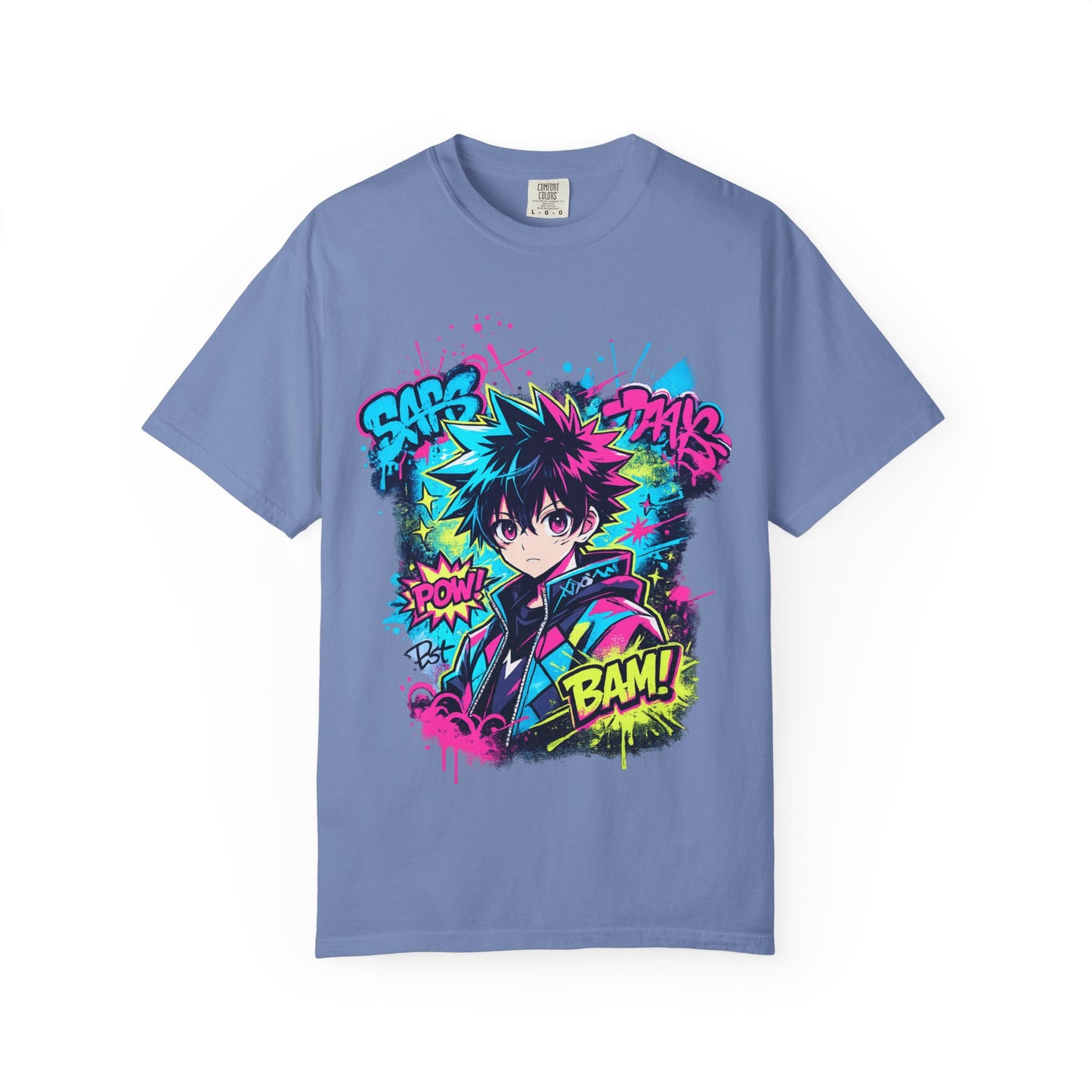 Anime Comic Boy Graphic T-Shirt — Neon Manga "BAM!" Design