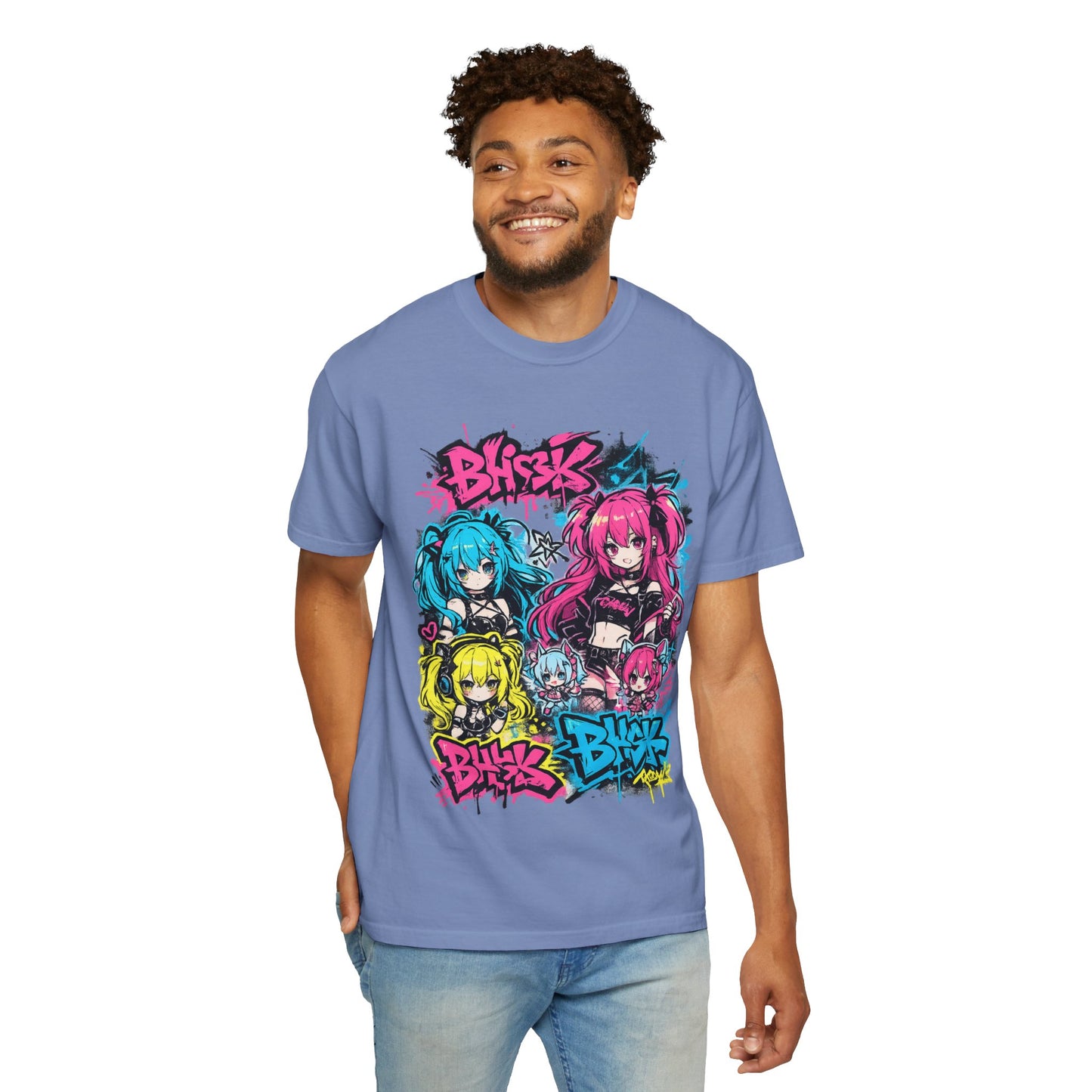 Anime Graffiti Girl Group T-Shirt — Colorful Vocaloid Streetwear