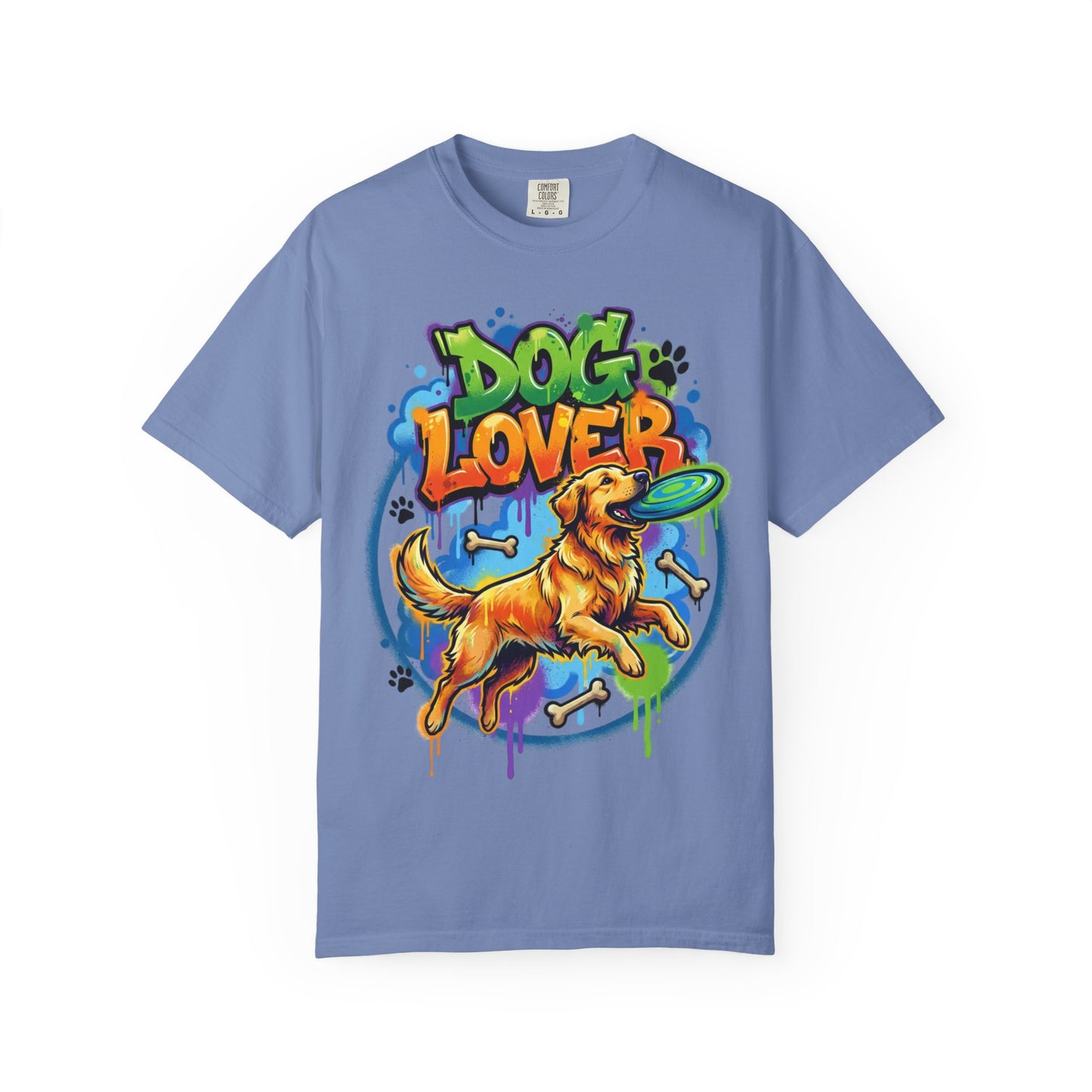 Dog Lover T-Shirt — Colorful Golden Retriever Frisbee Graphic Tee