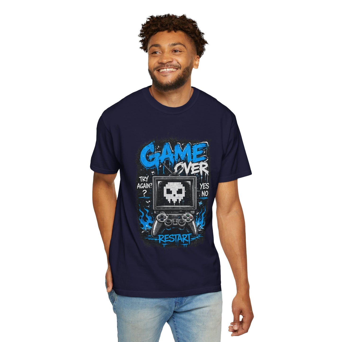 Game Over Skull Console controller T-Shirt | Restart pixel gaming tee