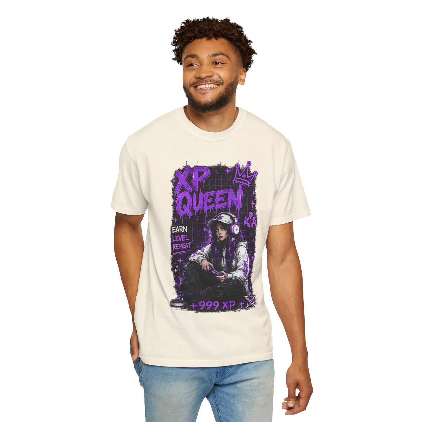 XP Queen T‑Shirt — Gamer Girl Graphic Tee (Earn Level Repeat +999 XP)