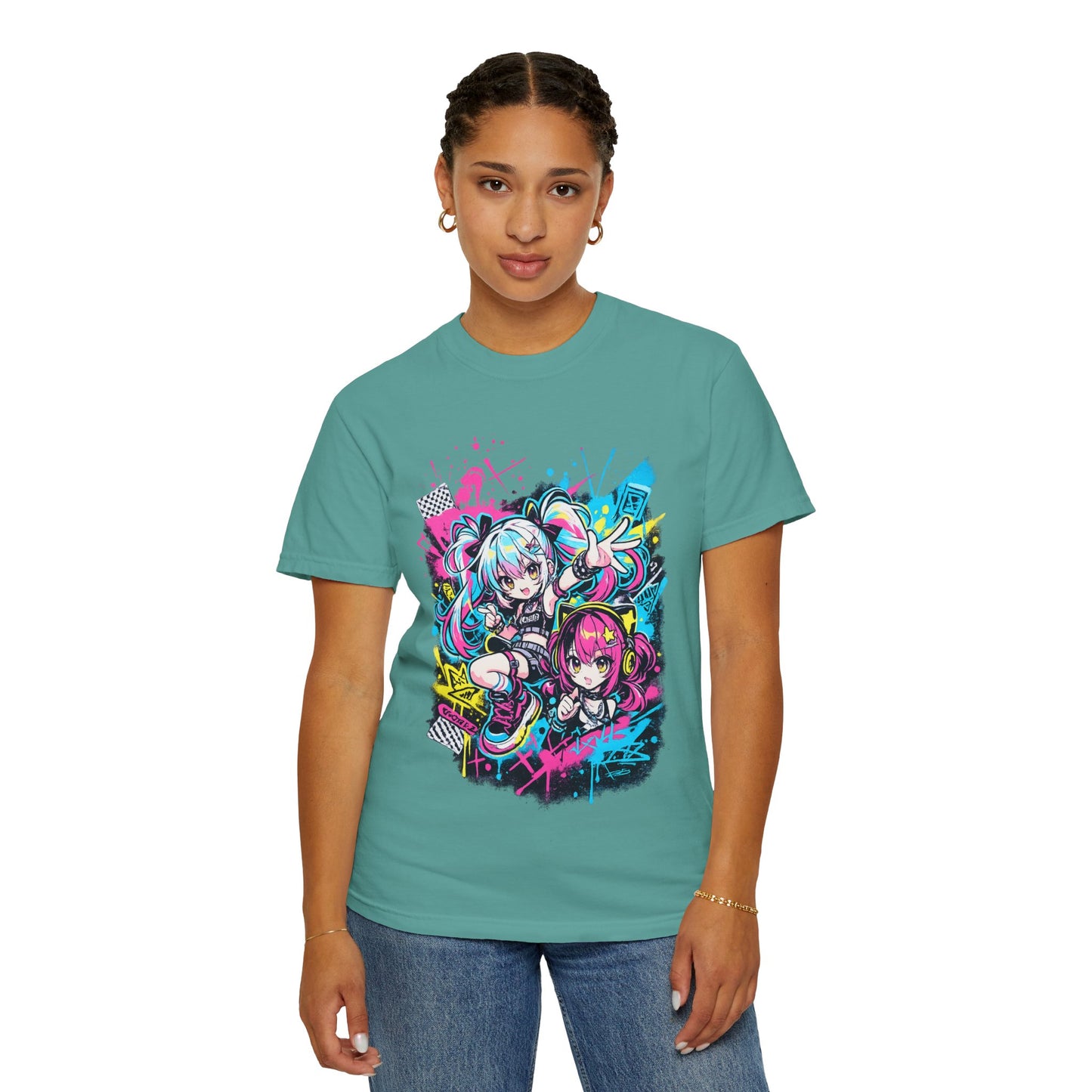 Anime Girls Graffiti T-Shirt – Neon Vocaloid Style