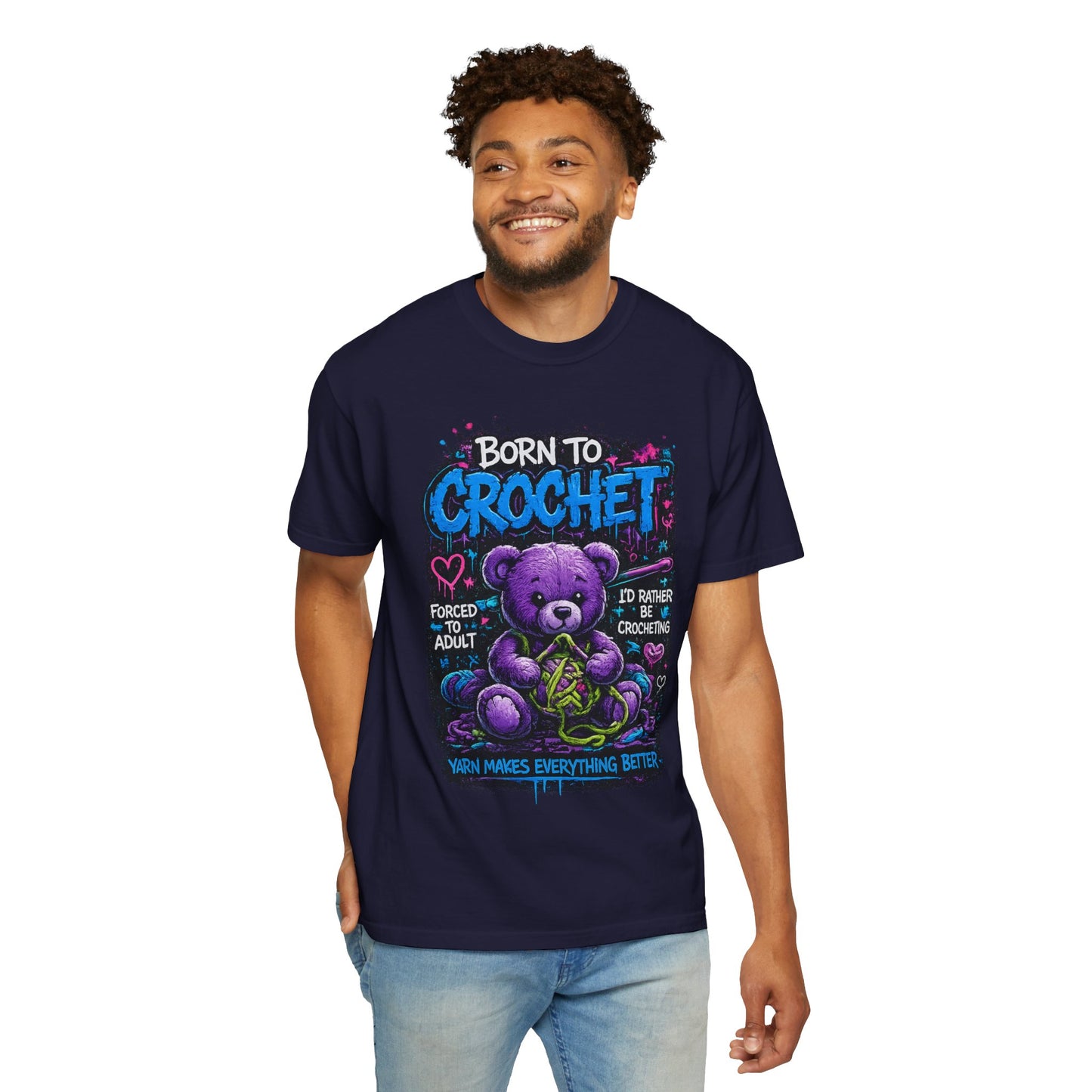 Born to Crochet T-Shirt — Cute Purple Teddy Crocheting Tee
