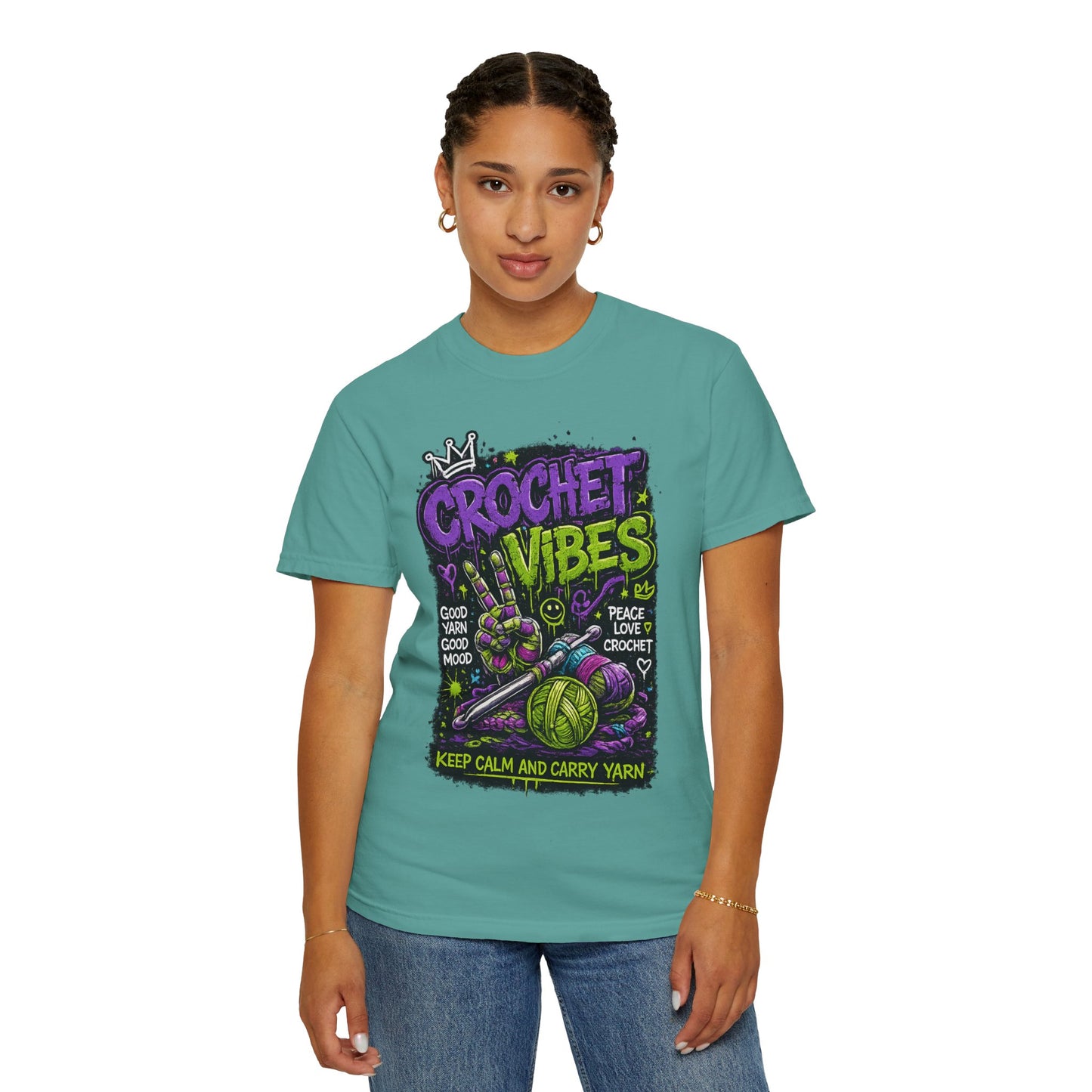 Crochet Vibes T-Shirt — Keep Calm and Carry Yarn Graphic Tee