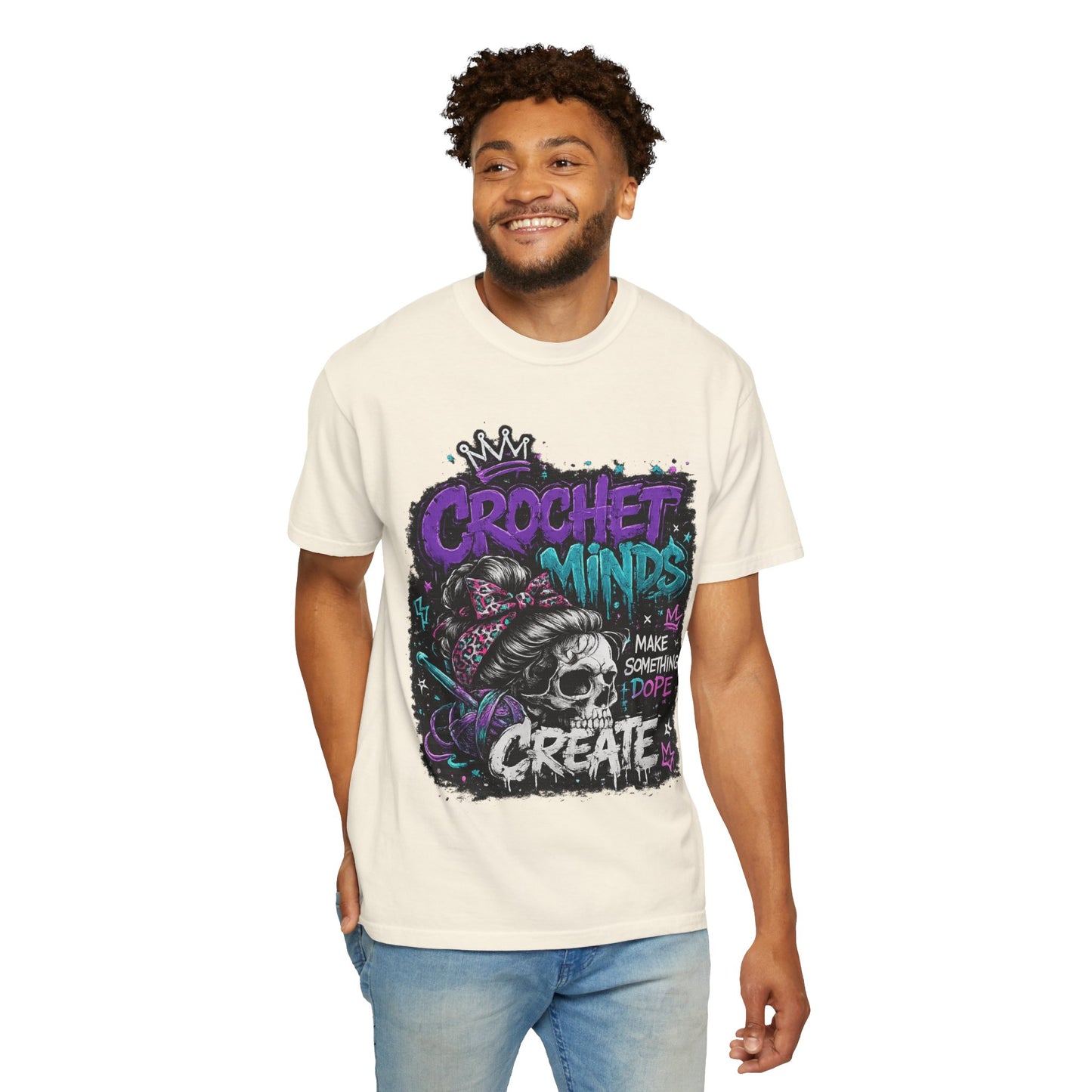 Crochet Minds 'Make Something Dope' Graphic T-Shirt — Edgy Crochet Skull Tee