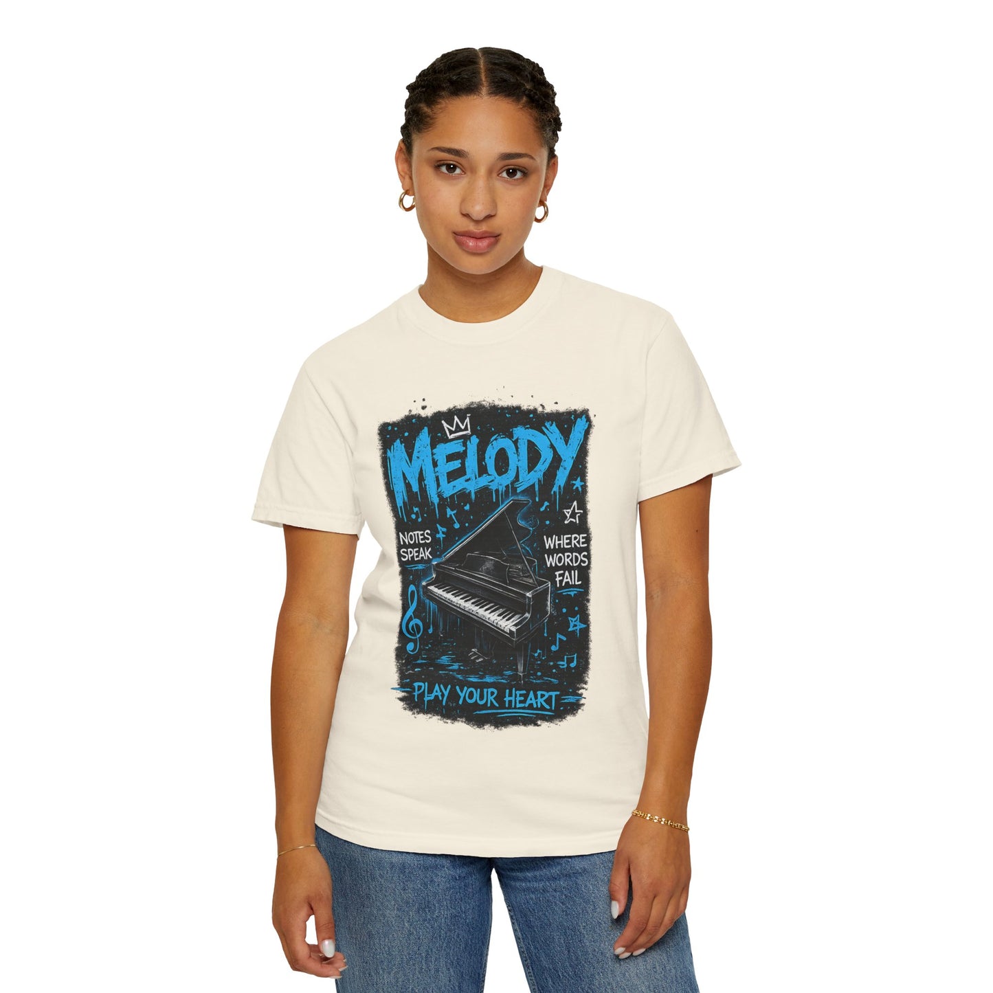 Melody Piano Graphic T-Shirt — "Play Your Heart" Music Lover Tee