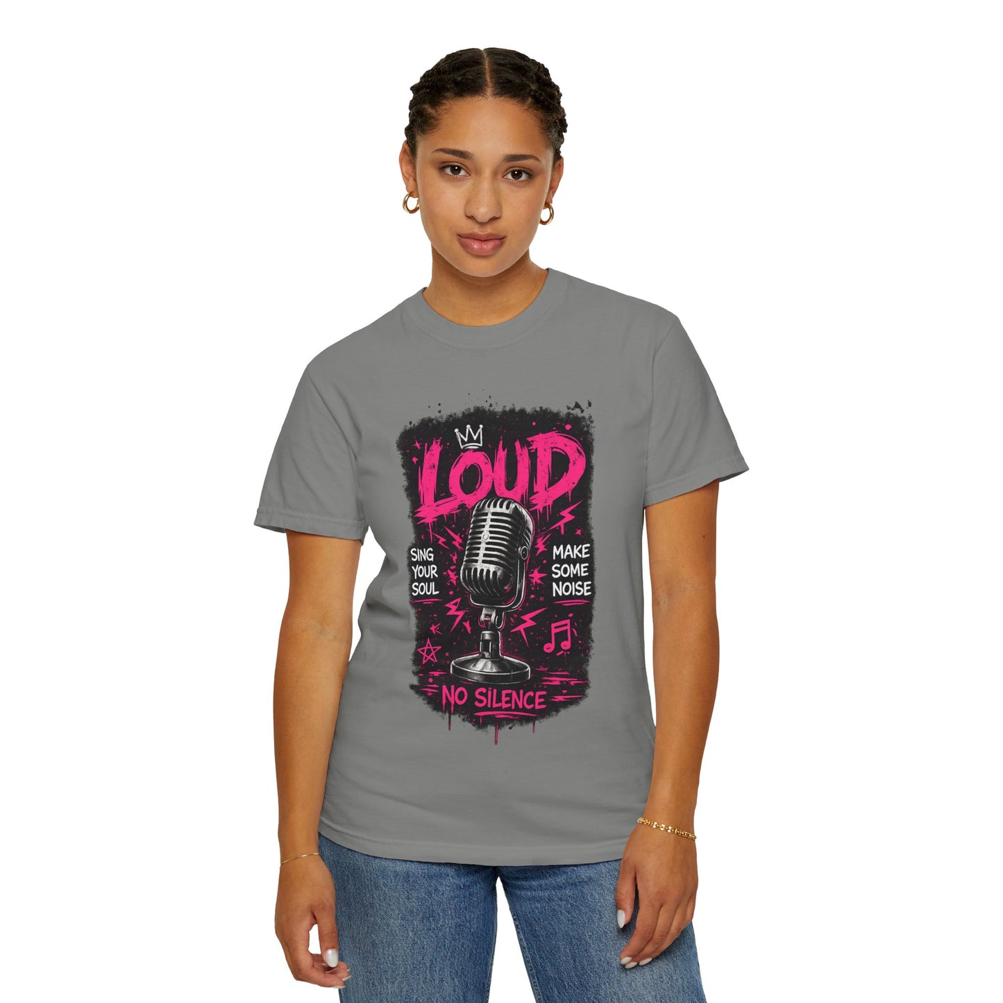 Loud Microphone Graphic T-Shirt | Vintage Mic, Pink Music Art