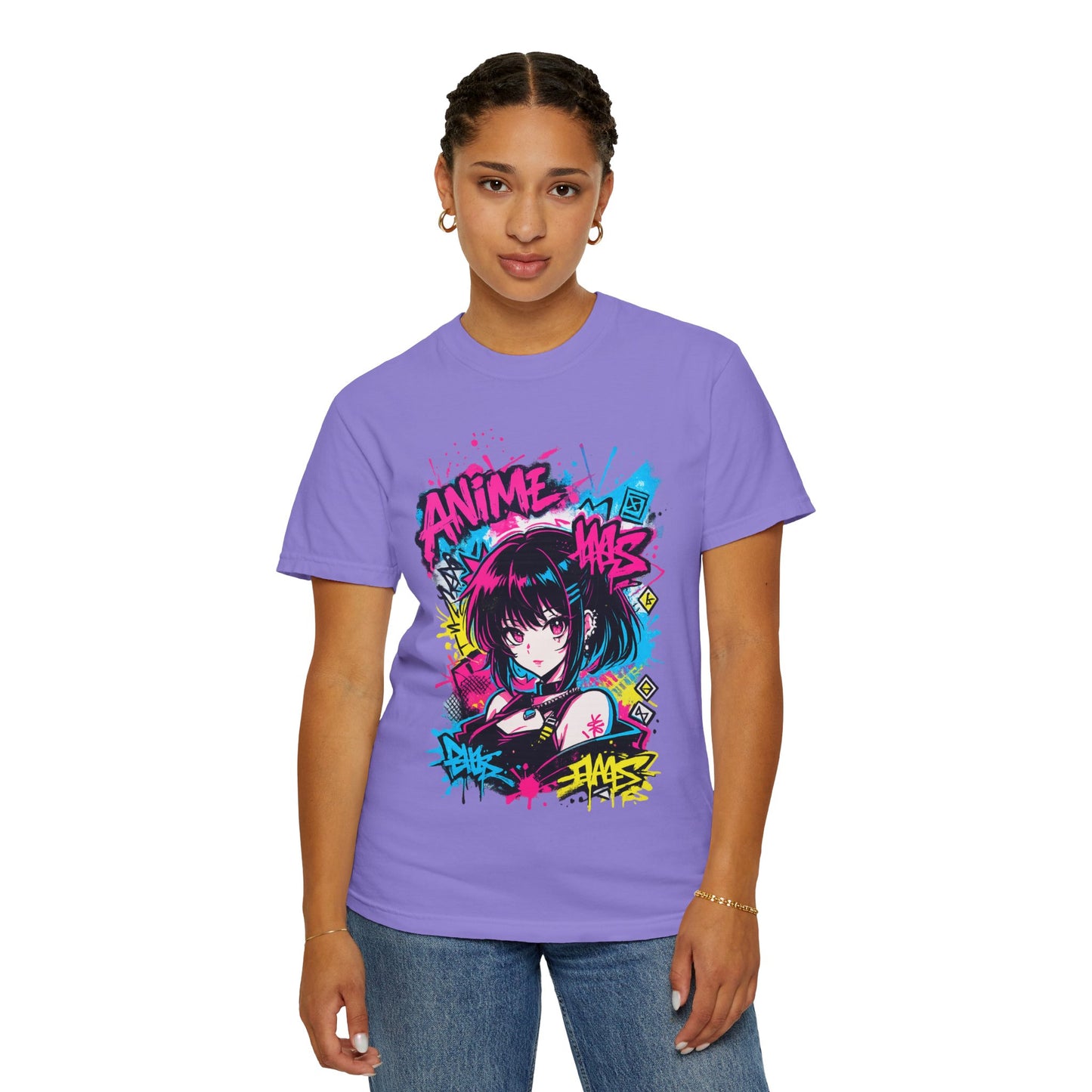 Anime Graffiti Girl T-Shirt — Neon Vaporwave Otaku Tee