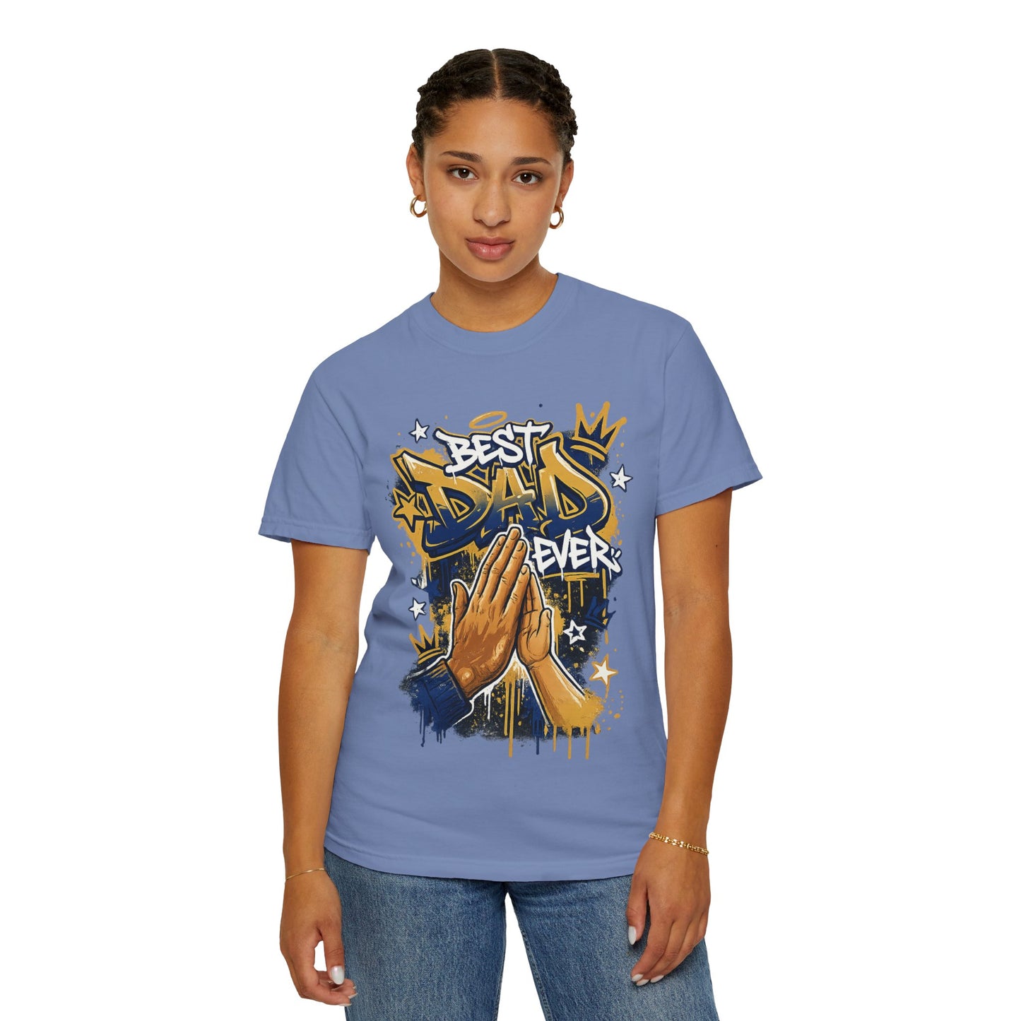 Best Dad Ever Praying Hands T-Shirt | Fatherhood Street Art Tee