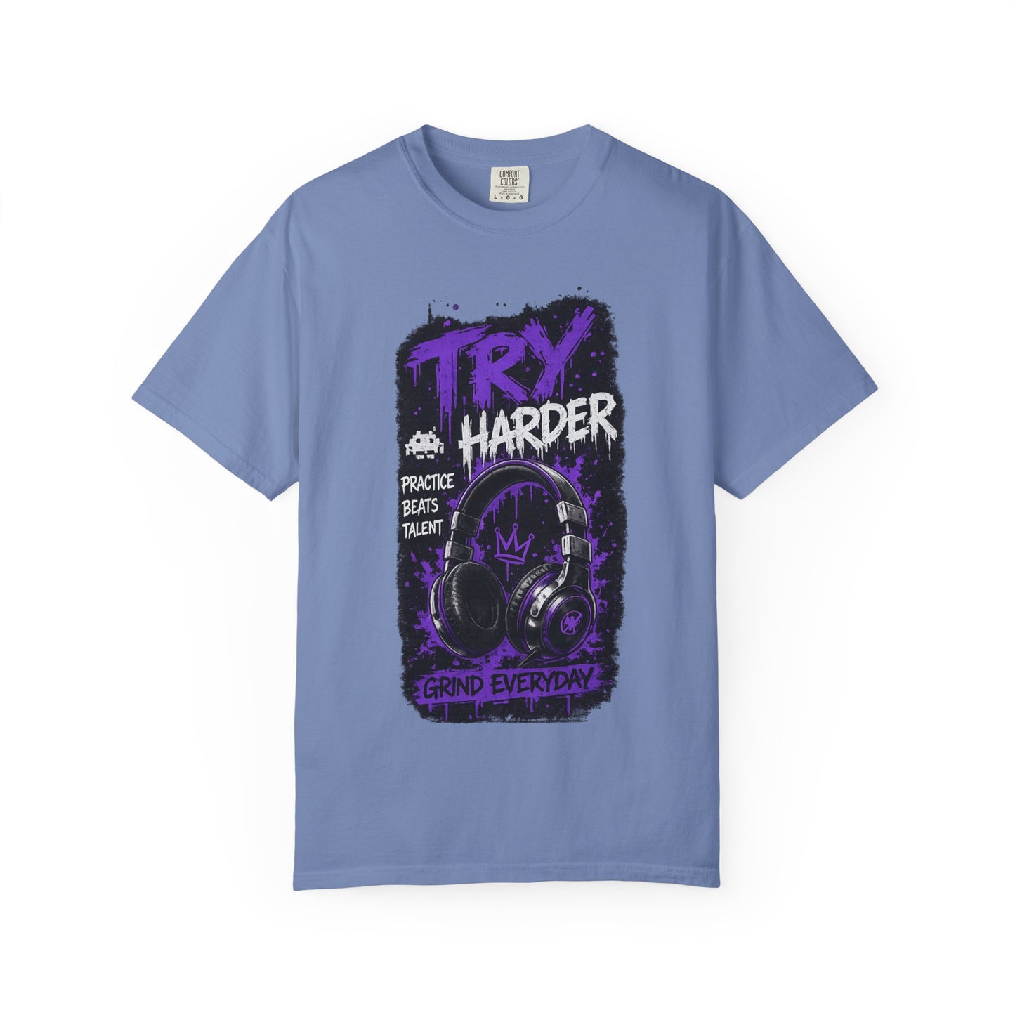 Try Harder Graphic T-Shirt — 'Try Harder' Headphones Motivational Tee