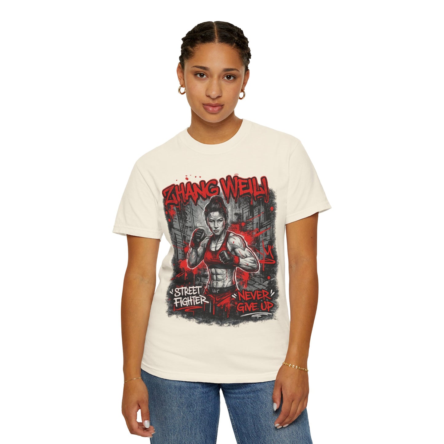 UFC Fighter Female T‑Shirt — "Never Give Up" Motivational Fight Tee