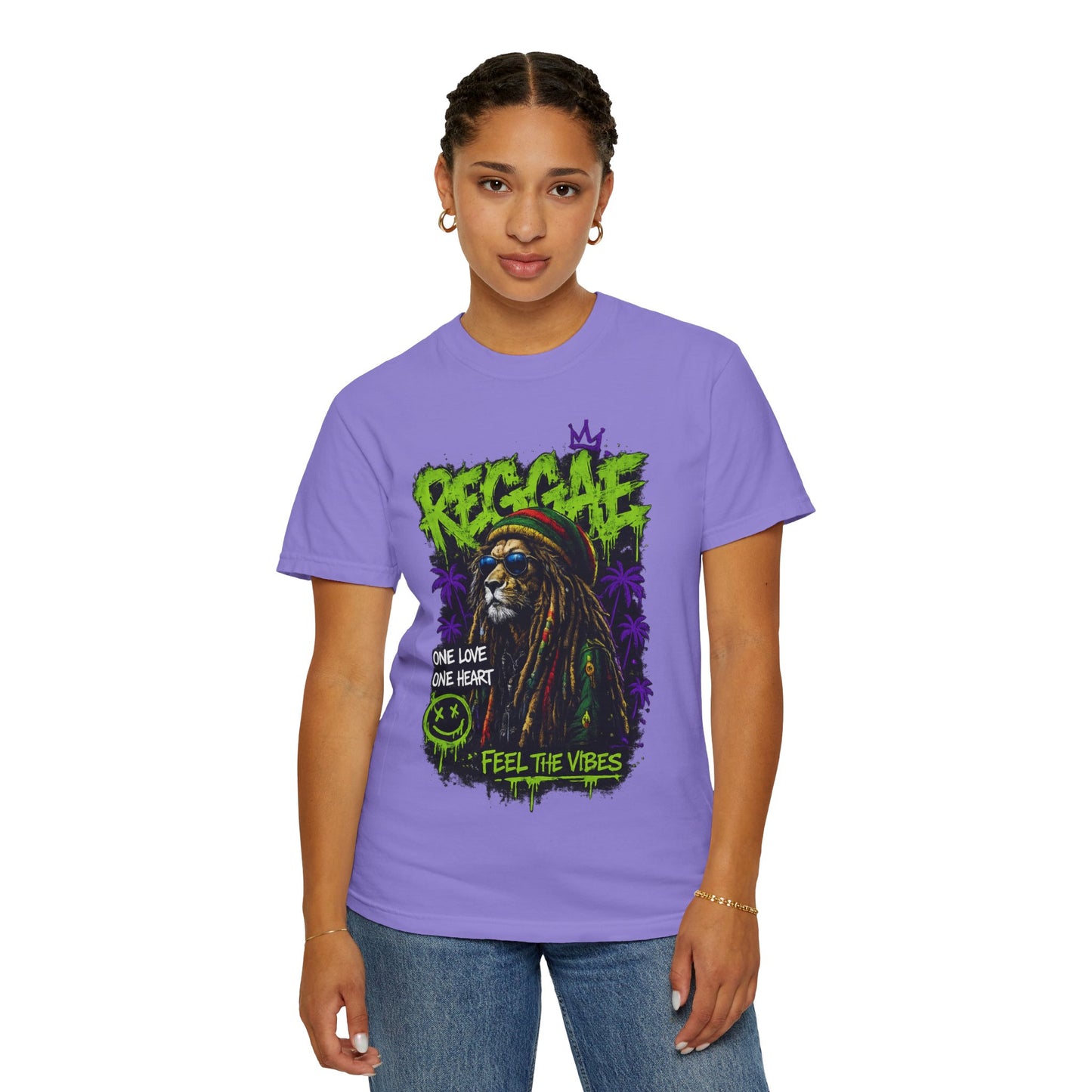 Reggae Lion T-Shirt — "One Love One Heart" Feel the Vibes Graphic Tee