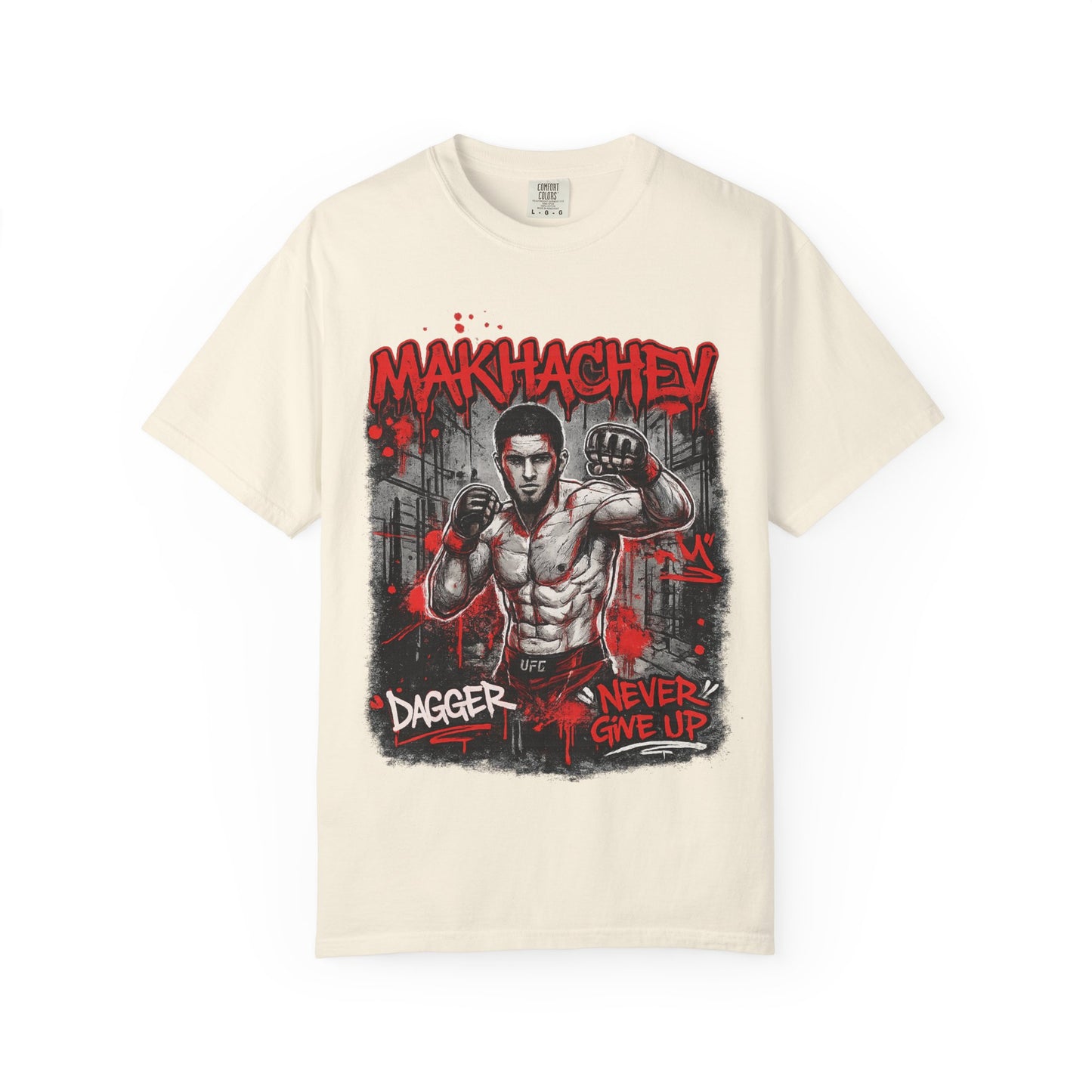 Makhachev MMA Fighter T-Shirt — 'Dagger Never Give Up' Graphic Tee
