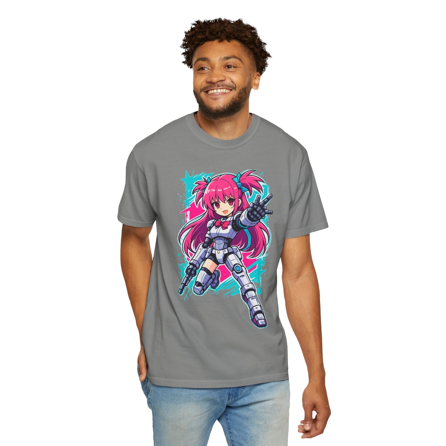 Anime Mecha Girl T-Shirt — Pink Cyberpunk Warrior Tee