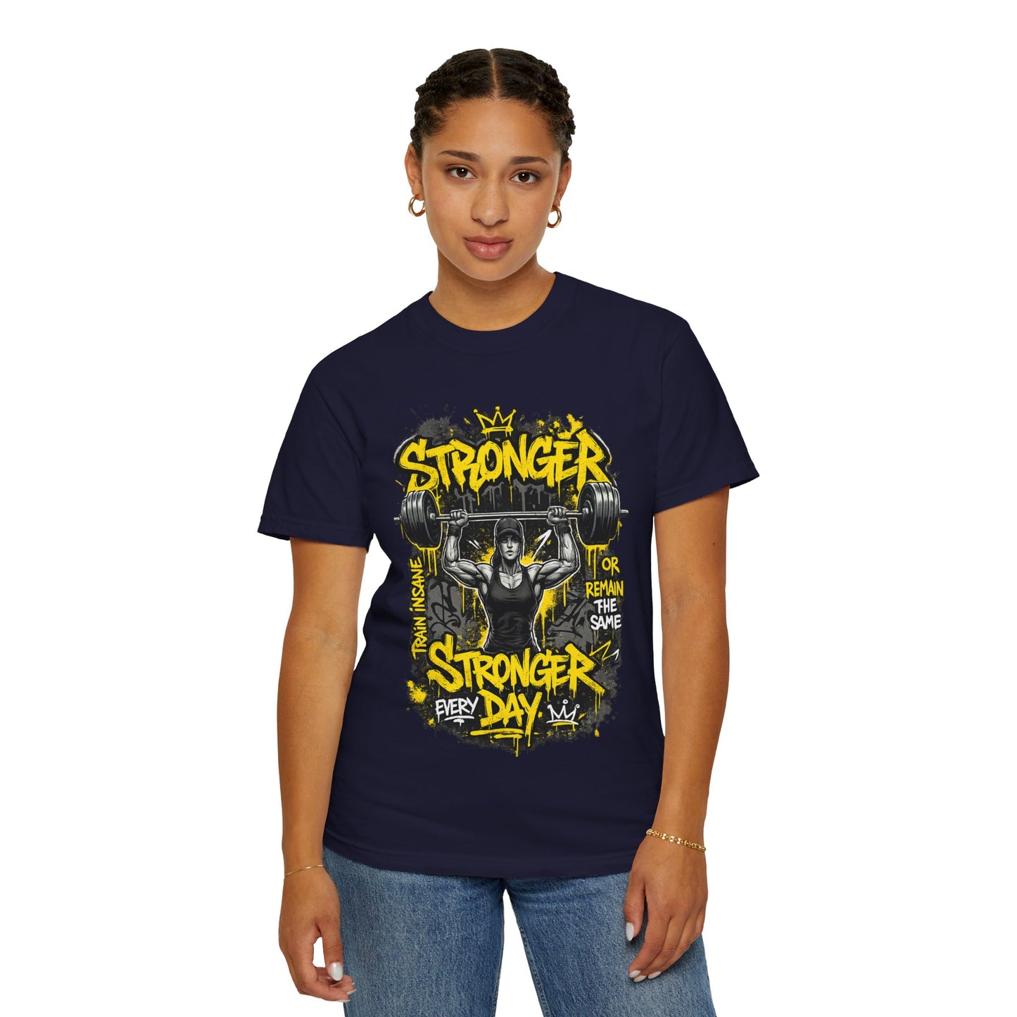 Stronger Every Day weightlifter graphic tee