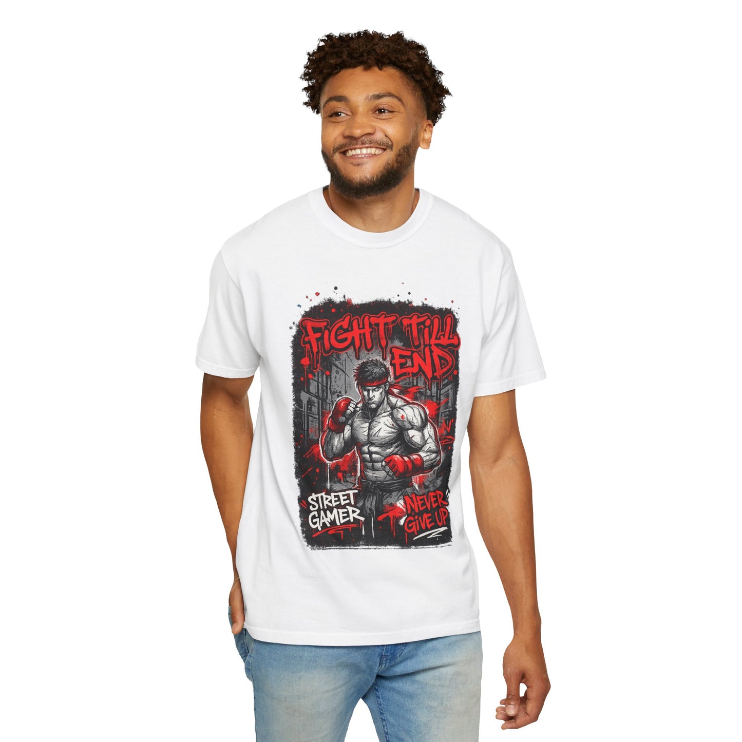 Fight Till End Gamer T-Shirt — 'Street Gamer, Never Give Up' Motivational Tee