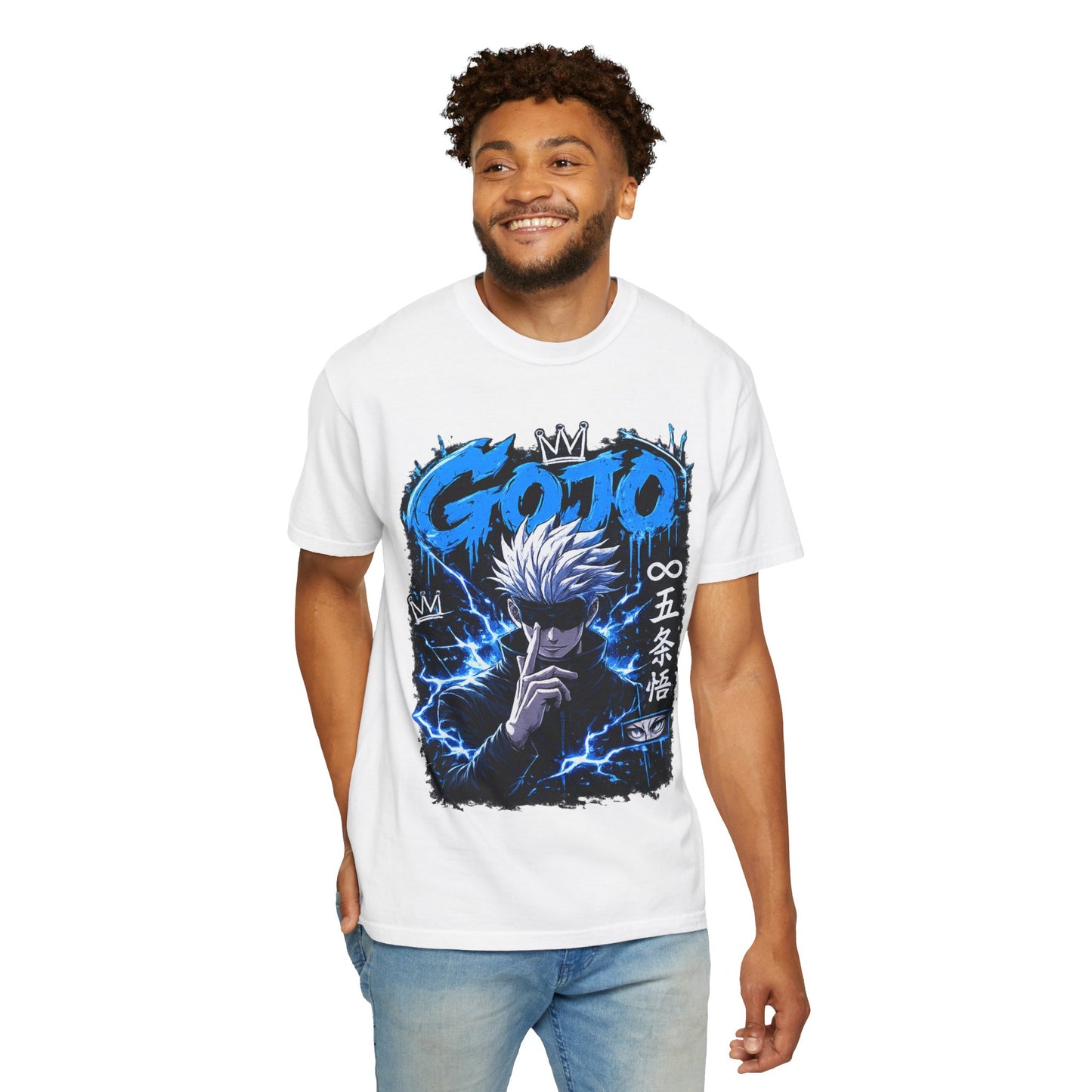 Gojo Satoru Anime T-Shirt — Blue Lightning Graphic Tee