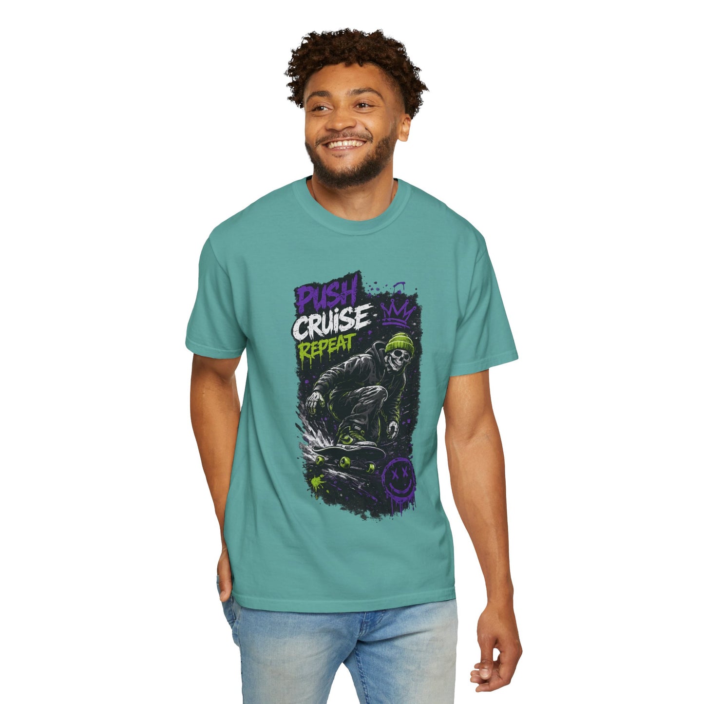 Skater Skull 'Push Cruise Repeat' T‑Shirt