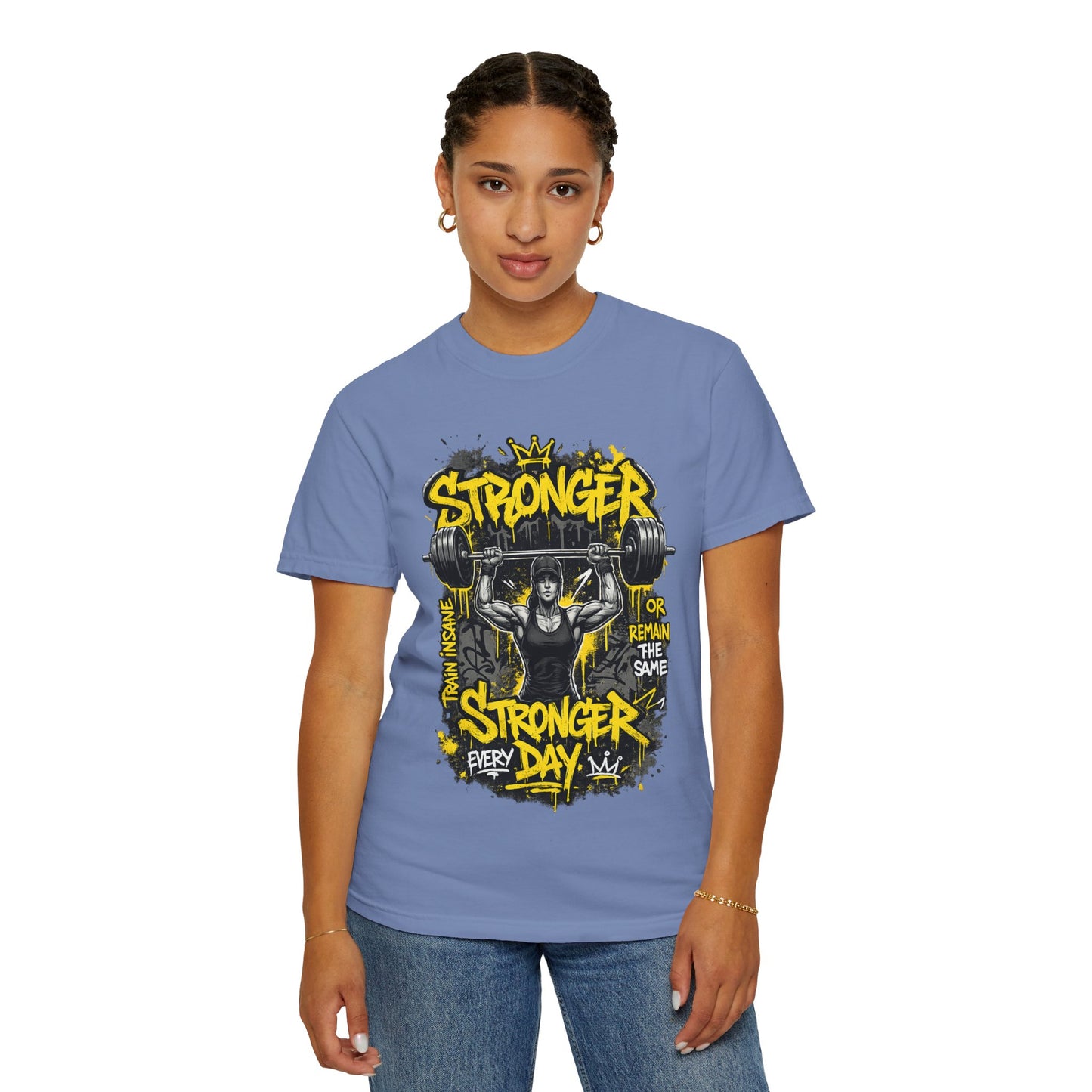 Stronger Every Day weightlifter graphic tee