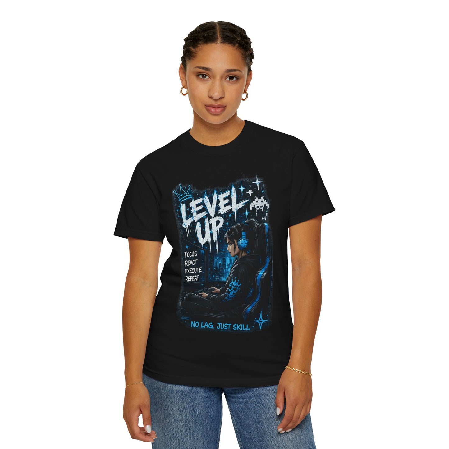 Level Up Gamer T-Shirt — "Level Up: Focus React Execute Repeat" Graphic Tee