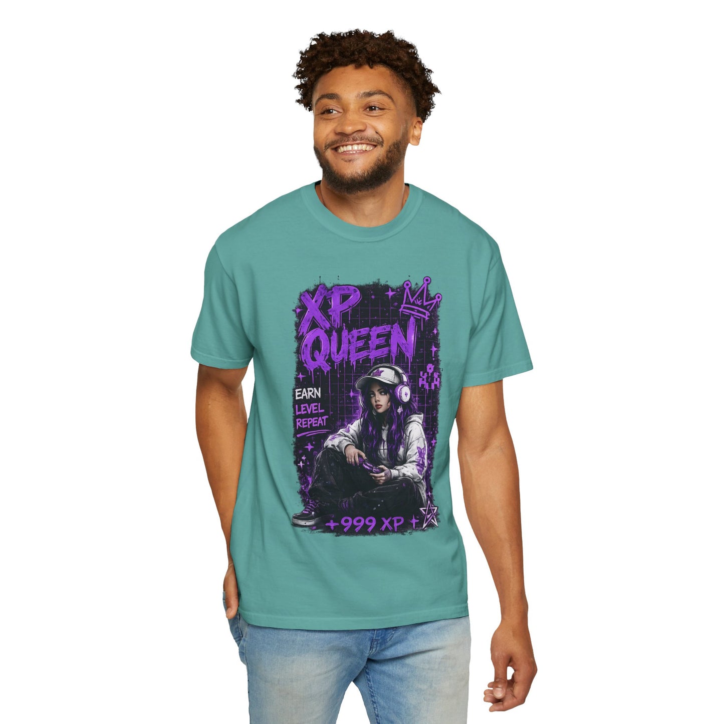 XP Queen T‑Shirt — Gamer Girl Graphic Tee (Earn Level Repeat +999 XP)