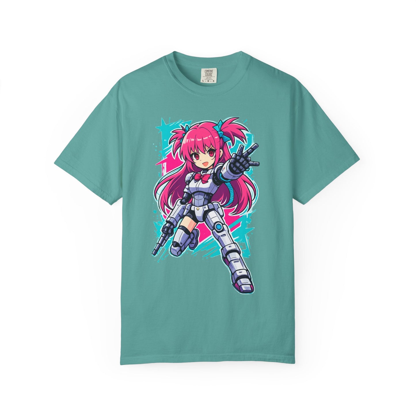 Anime Mecha Girl T-Shirt — Pink Cyberpunk Warrior Tee