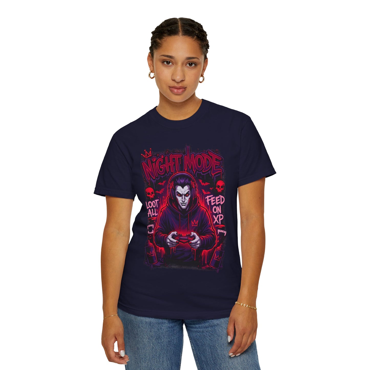 Night Mode Gamer Skeleton hoodie T-Shirt | Loot All Feed on XP