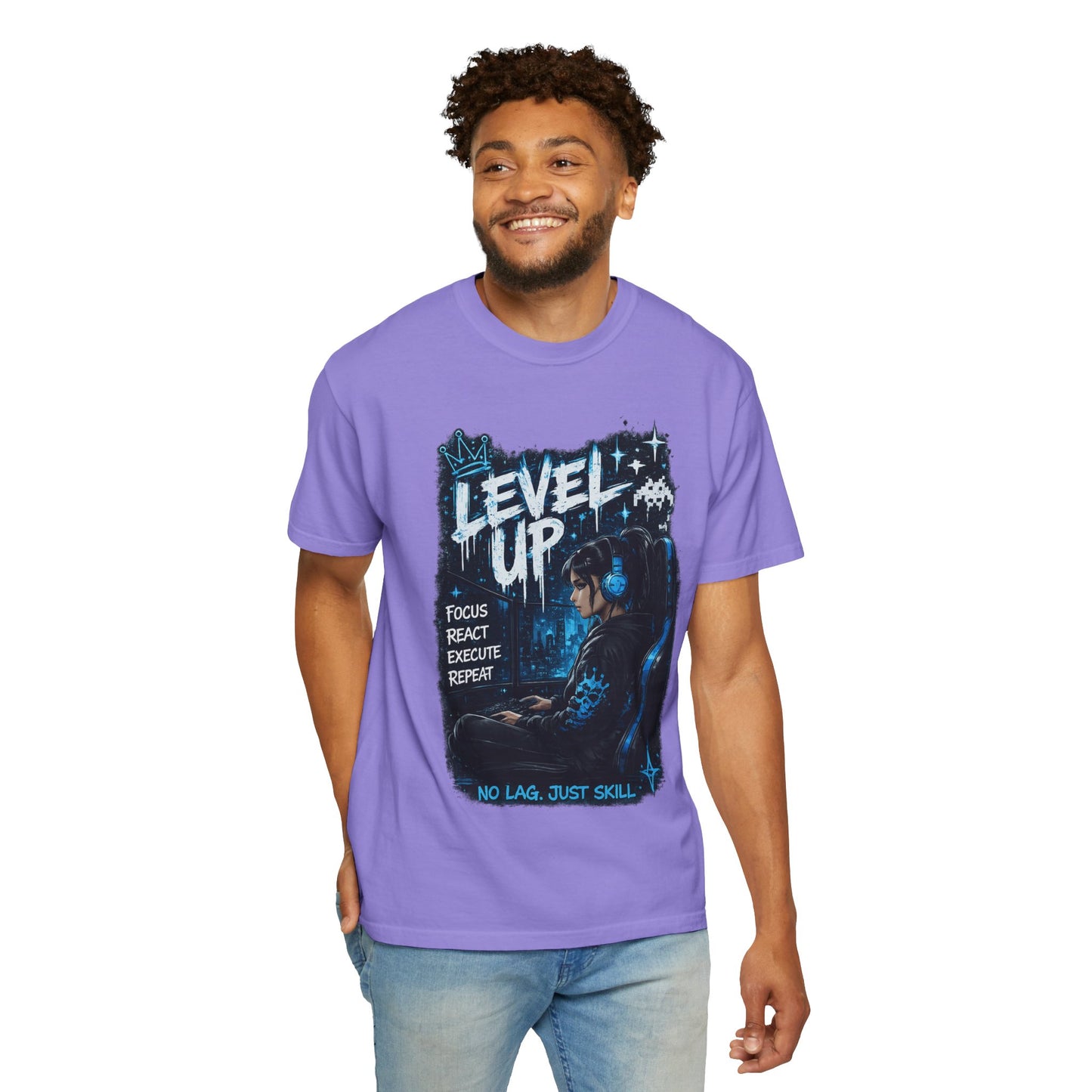 Level Up Gamer T-Shirt — "Level Up: Focus React Execute Repeat" Graphic Tee