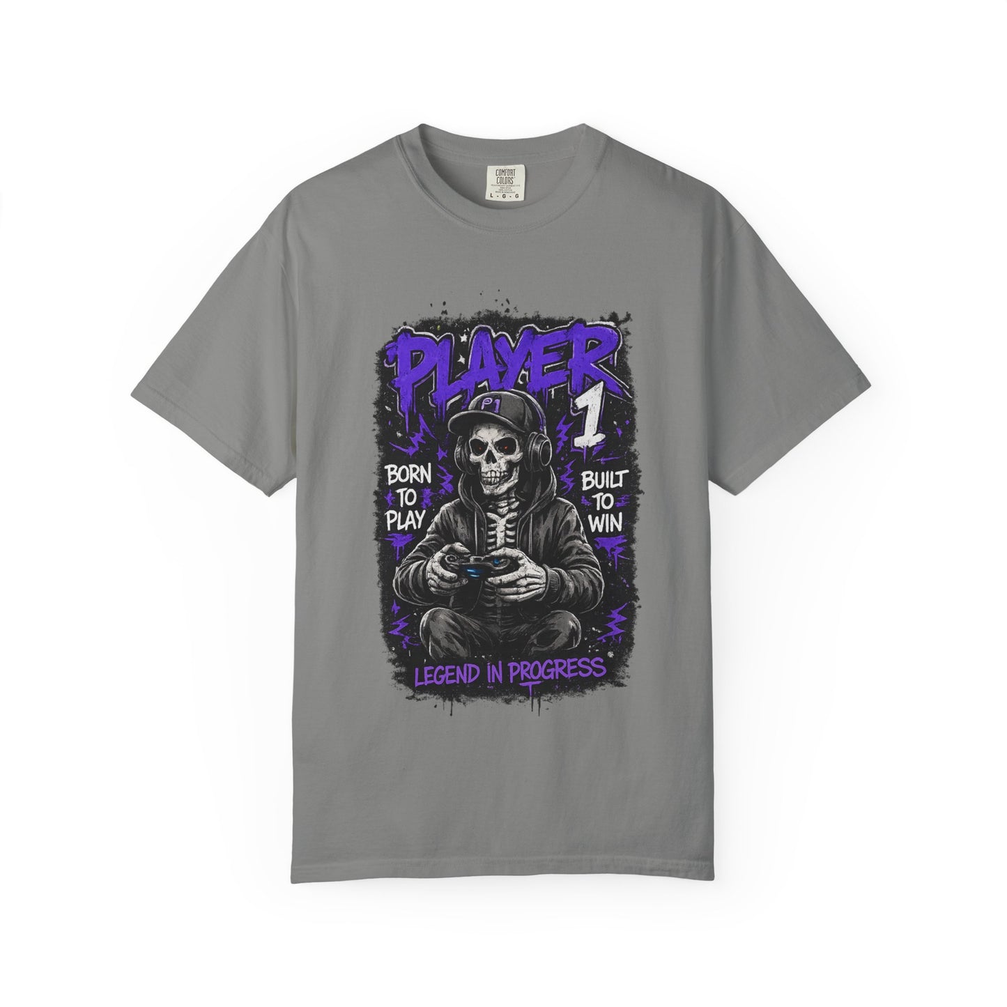 Grim Reaper Gamer Player 1 T-Shirt | Skull Skeleton Video Game Graphic