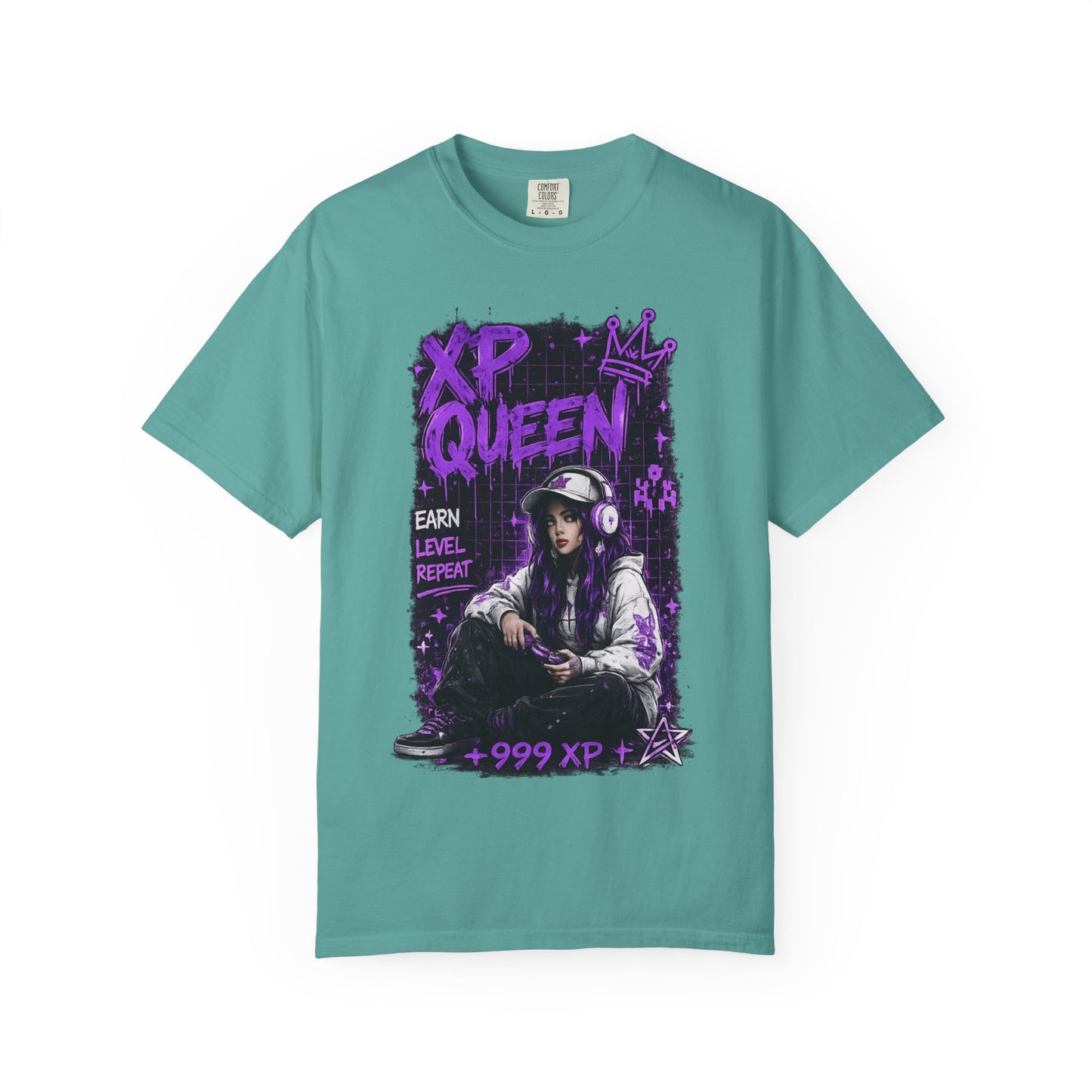 XP Queen T‑Shirt — Gamer Girl Graphic Tee (Earn Level Repeat +999 XP)