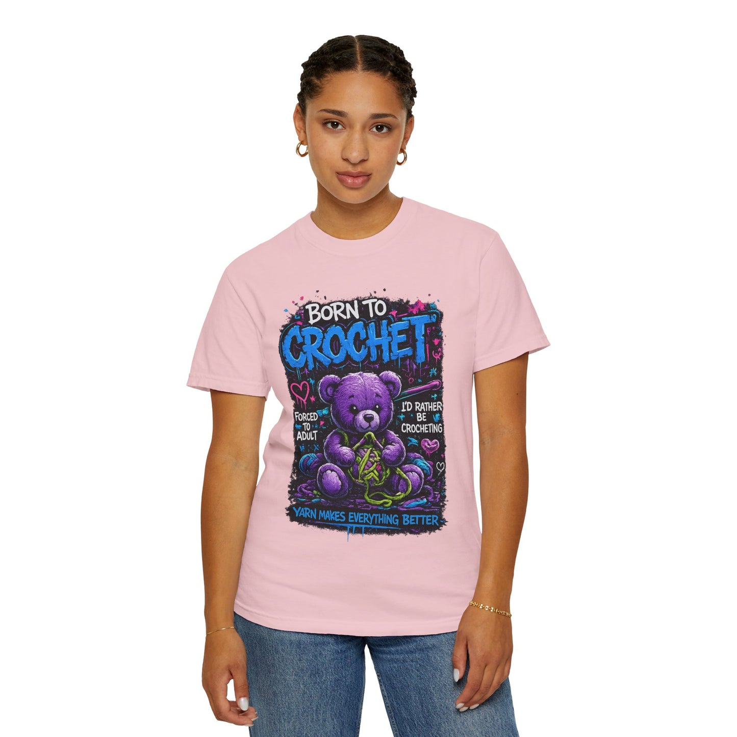 Born to Crochet T-Shirt — Cute Purple Teddy Crocheting Tee