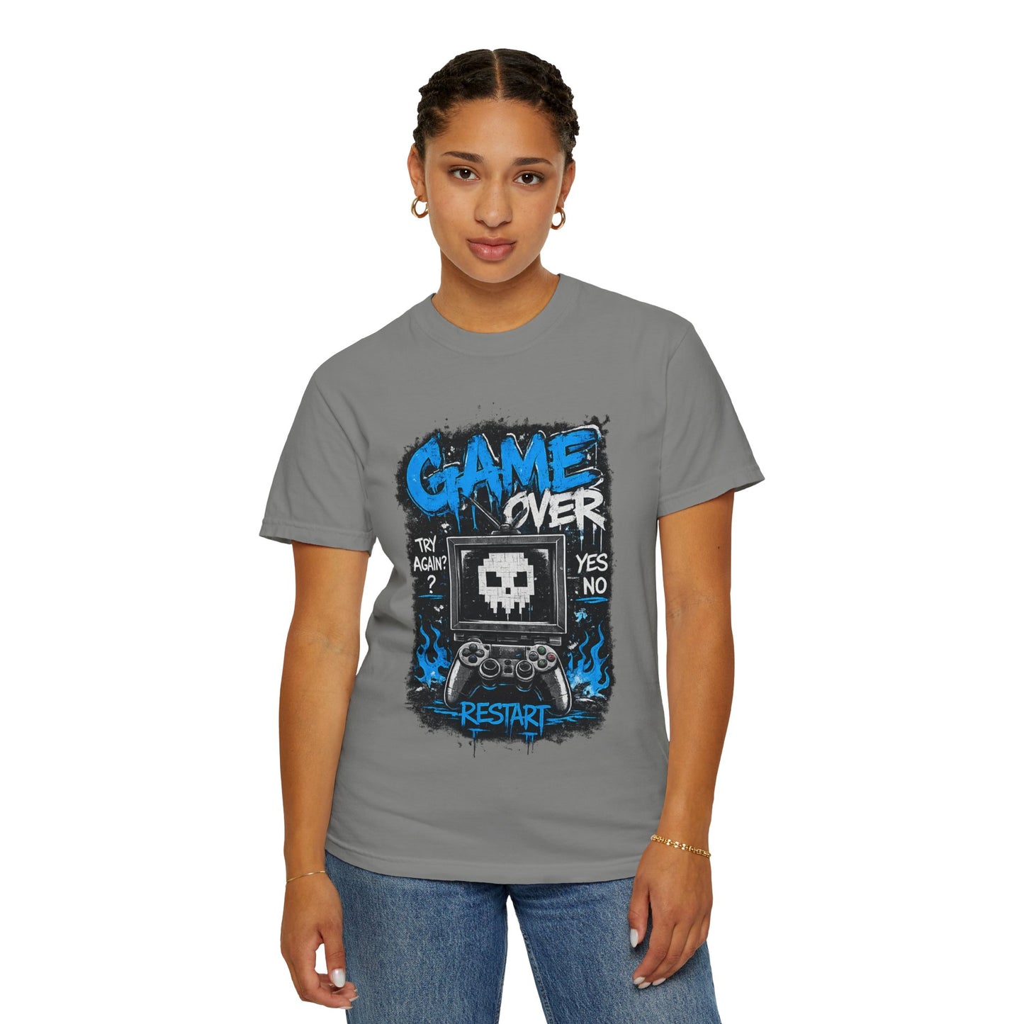 Game Over Skull Console controller T-Shirt | Restart pixel gaming tee