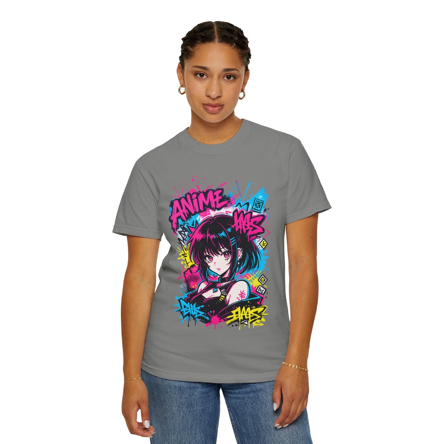 Anime Graffiti Girl T-Shirt — Neon Vaporwave Otaku Tee