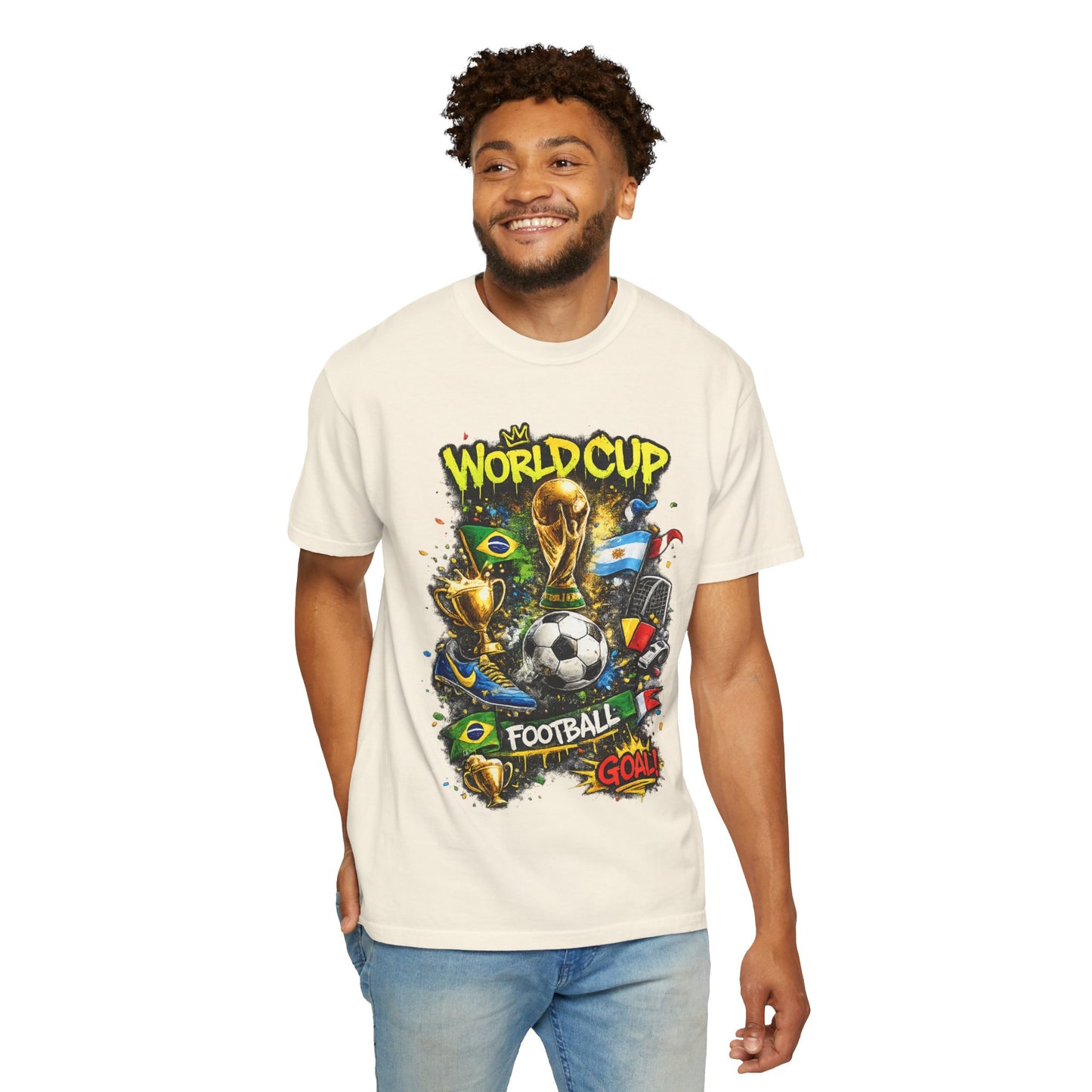 World Cup Football Graphic T-shirt | Soccer Trophy, Flags, Goal