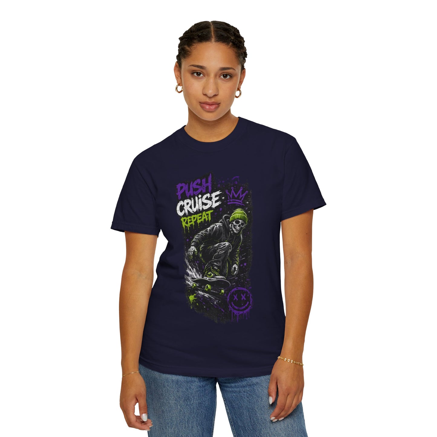 Skater Skull 'Push Cruise Repeat' T‑Shirt