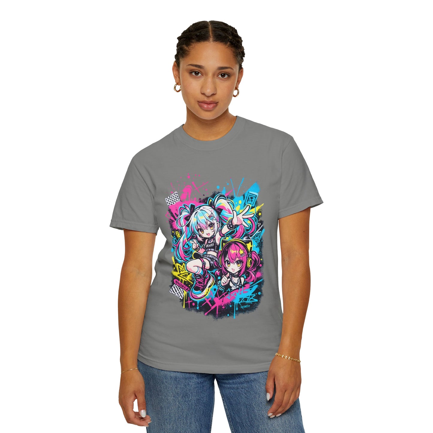 Anime Girls Graffiti T-Shirt – Neon Vocaloid Style
