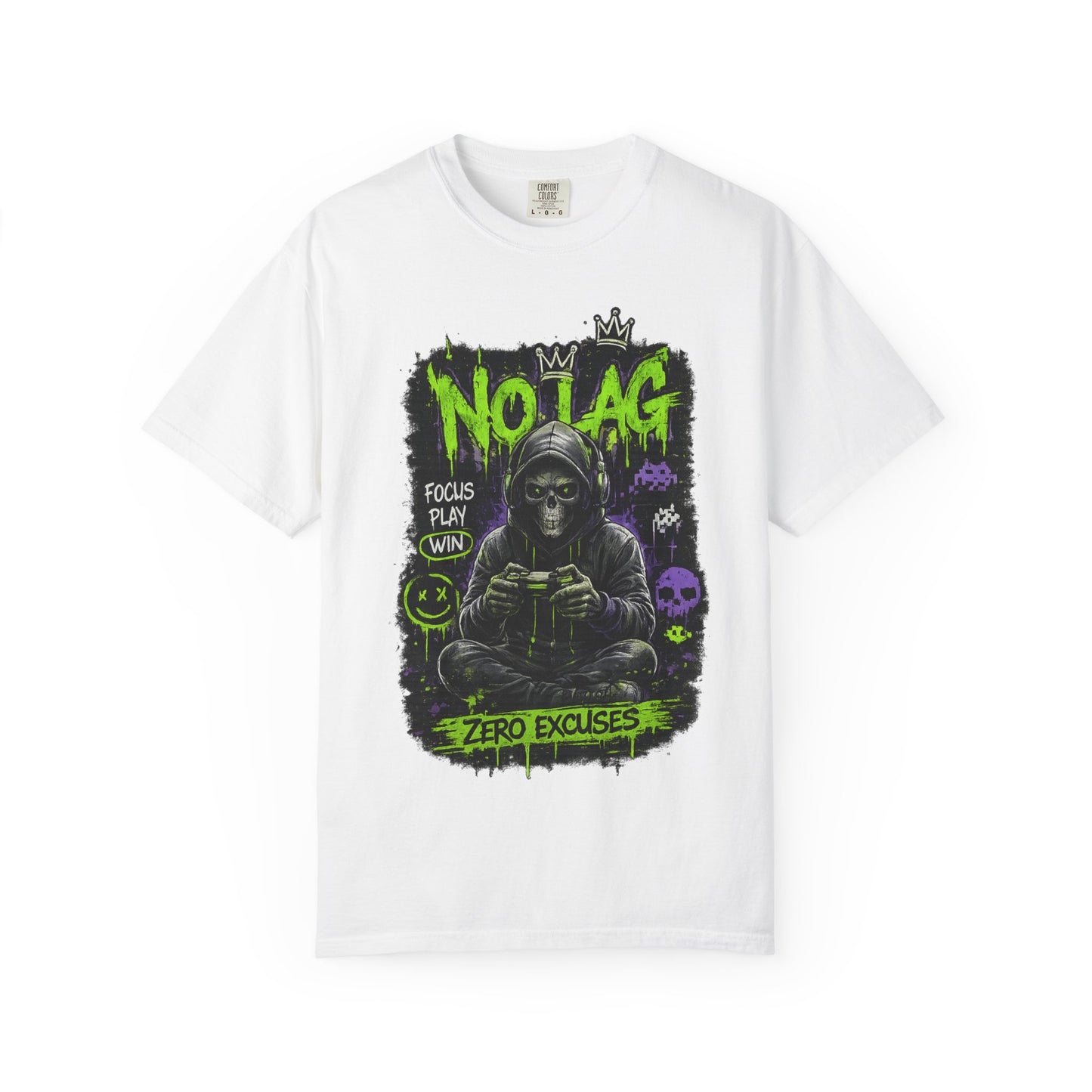 No Lag Gamer T-Shirt — “Zero Excuses” Neon Skull Gaming Tee